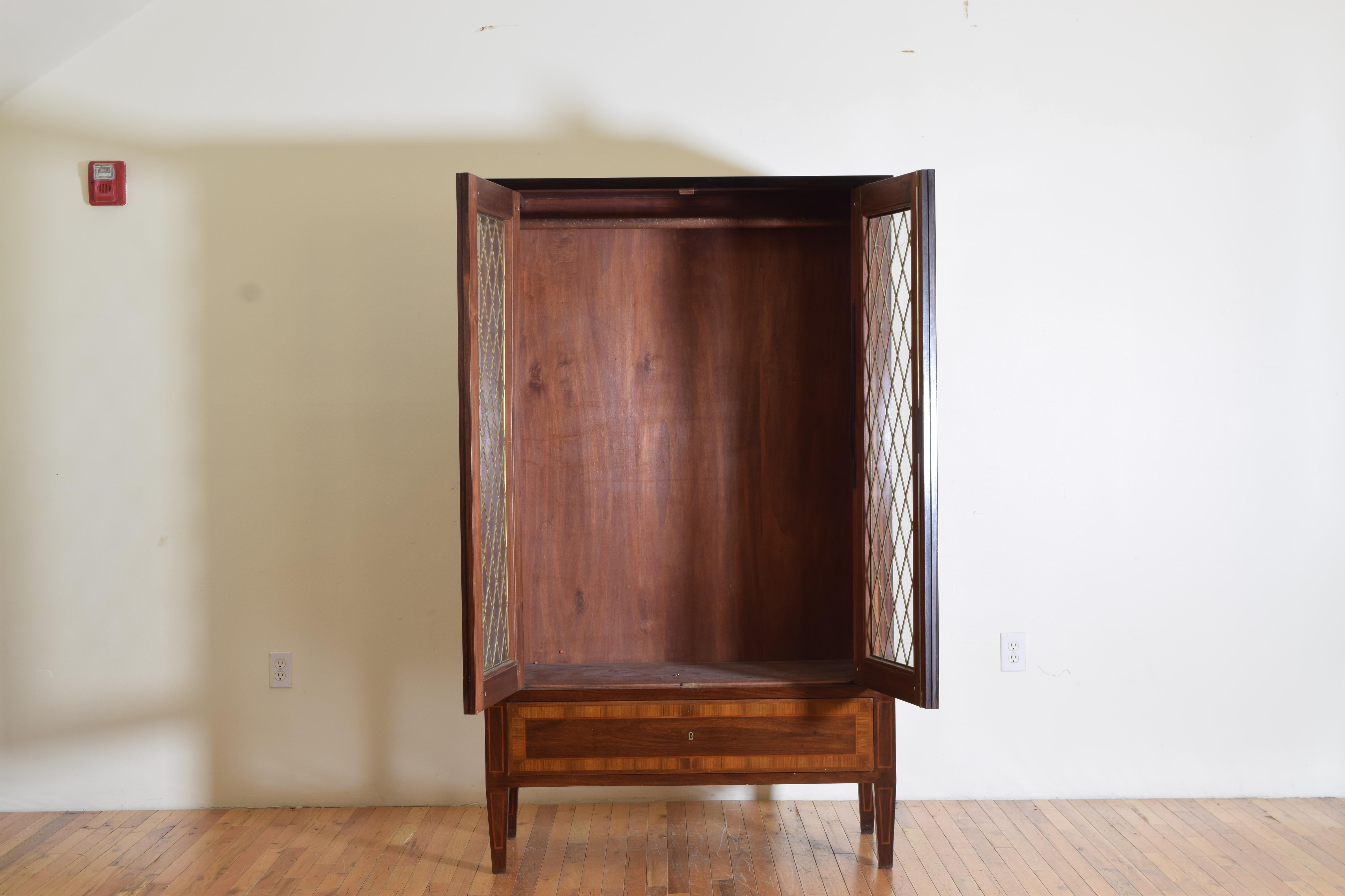 Inlay Italian Neoclassic Style Walnut & Inlaid Glass Door Armoire, Mid 20th Century For Sale