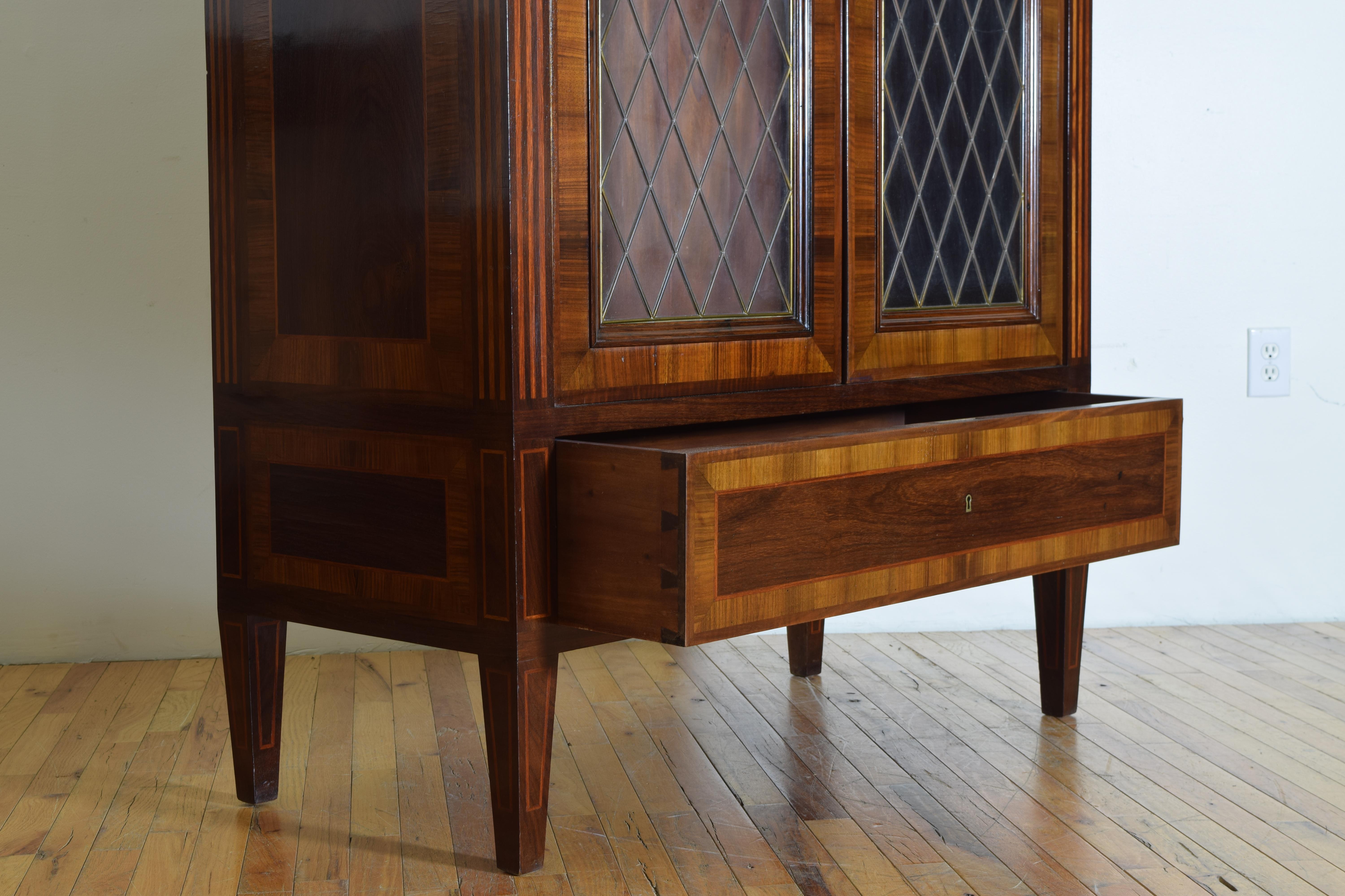 Italian Neoclassic Style Walnut & Inlaid Glass Door Armoire, Mid 20th Century For Sale 3