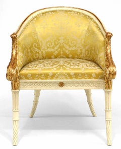 Italian Neoclassic Style White and Gold Painted Carved Armchair