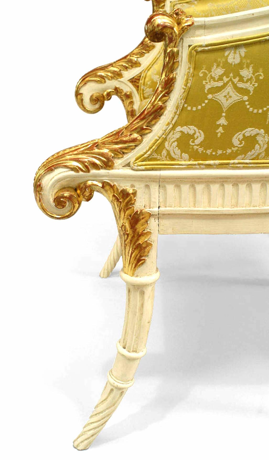 Italian Neoclassic Style White and Gold Painted Carved Armchair For Sale 1
