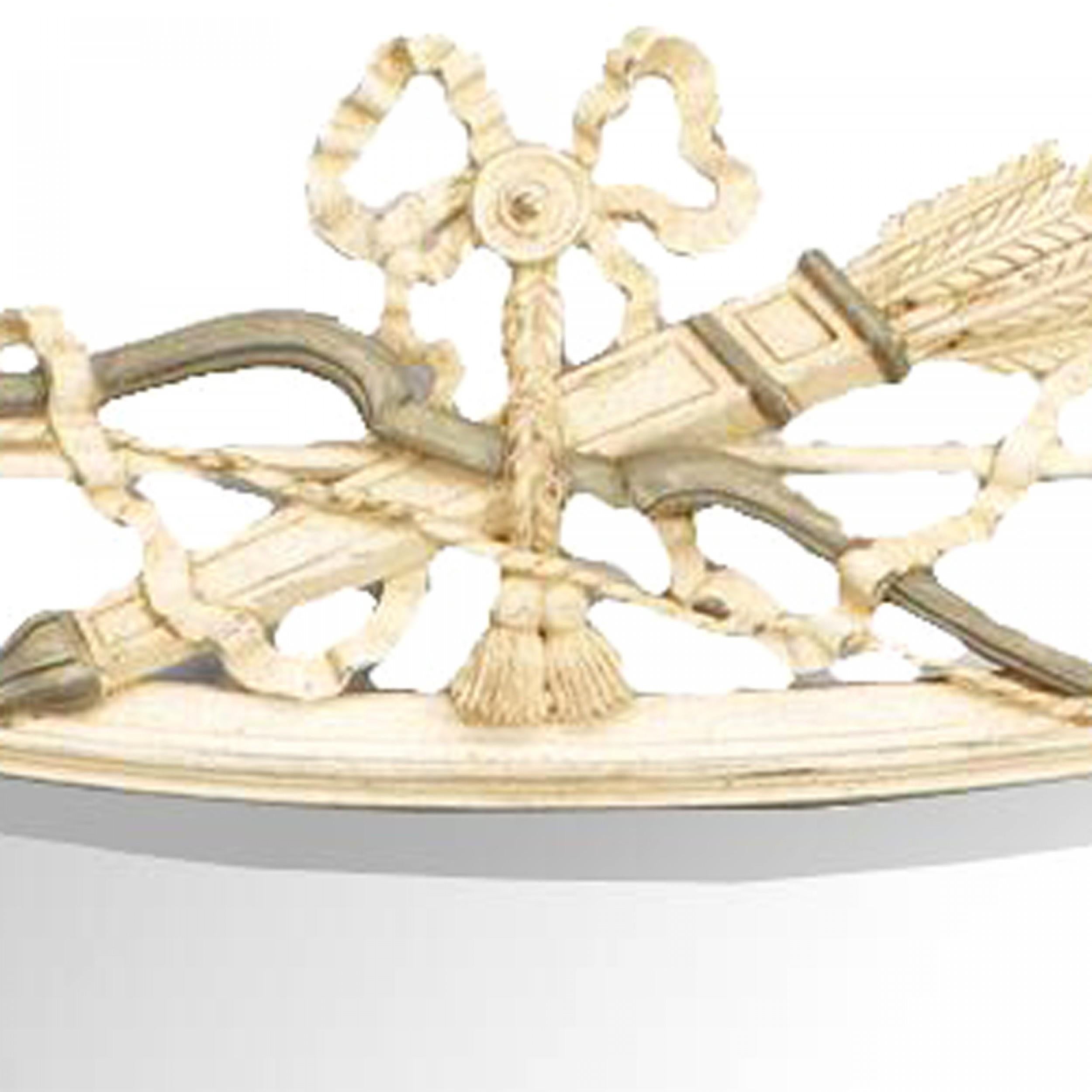 Neoclassical Italian Neoclassic Style White and Gray Painted Bow Pediment Wall Mirror For Sale