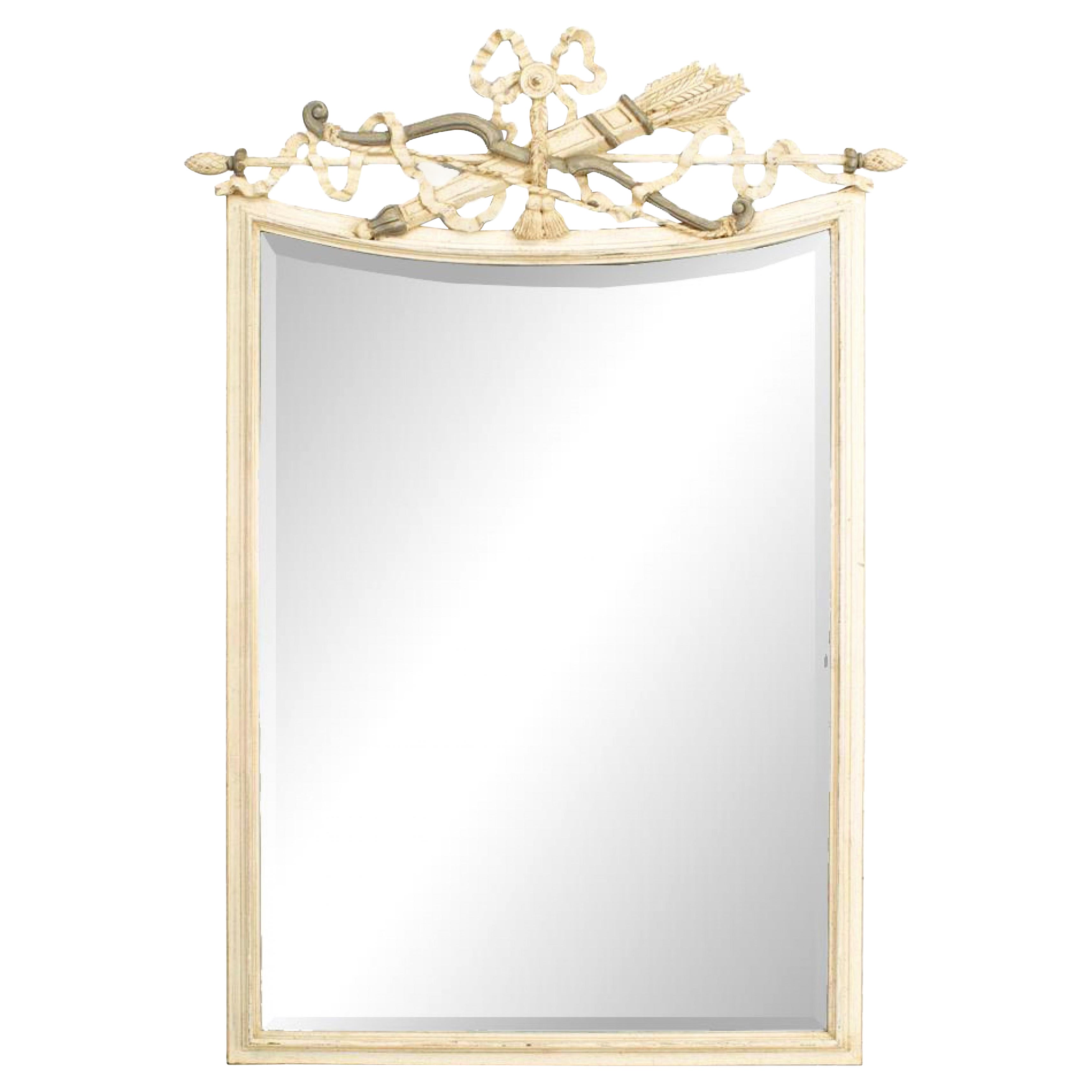 Italian Neoclassic Style White and Gray Painted Bow Pediment Wall Mirror