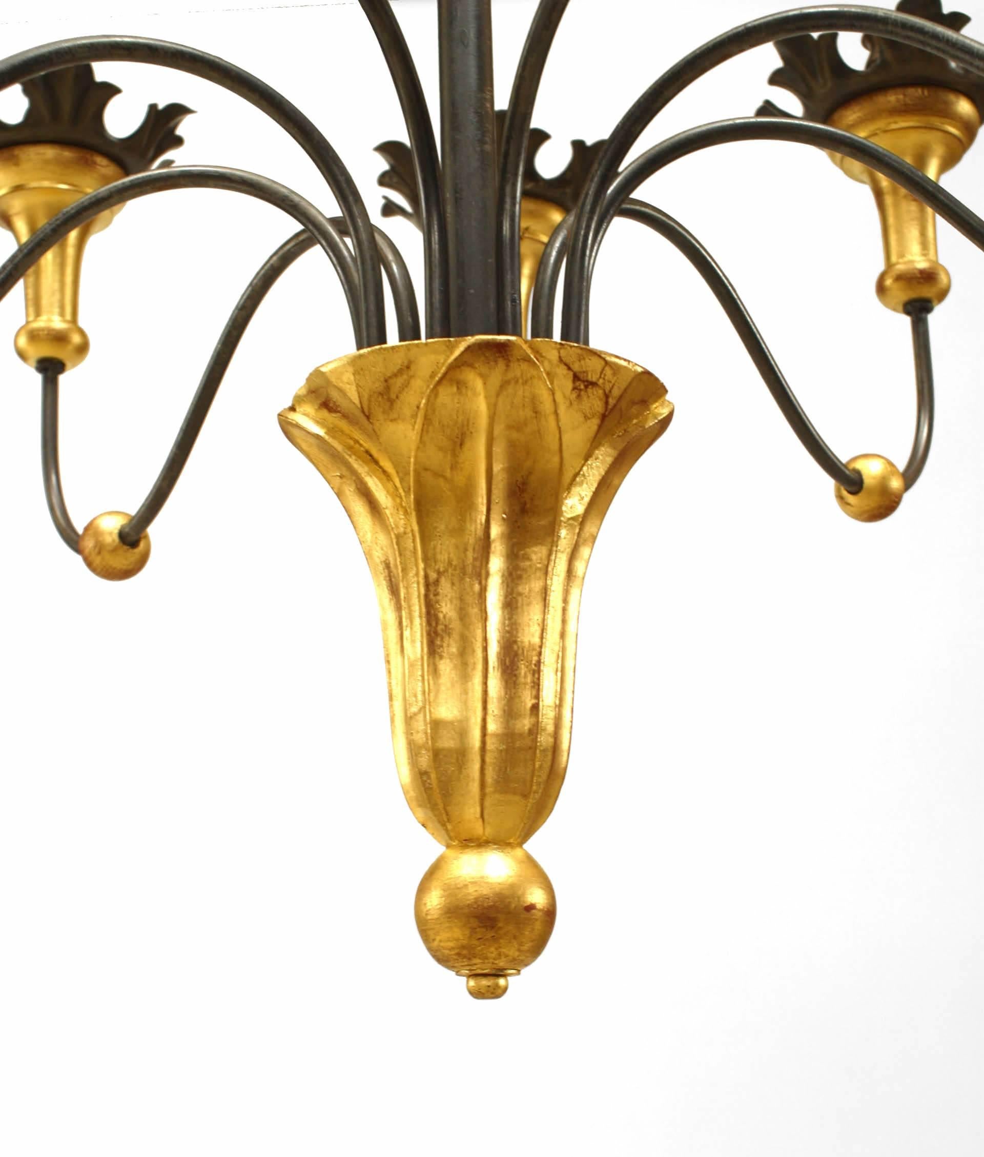 Neoclassical Italian Tuscany Style Gilt Wood and Iron Chandelier For Sale