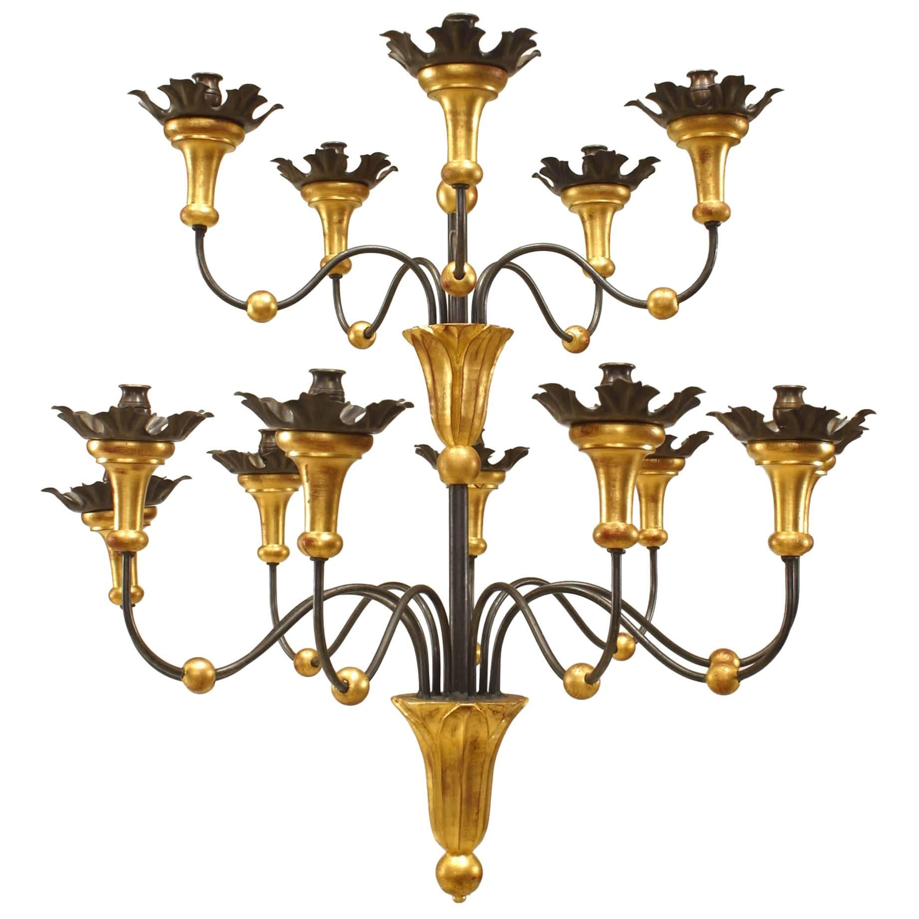 Italian Tuscany Style Gilt Wood and Iron Chandelier For Sale