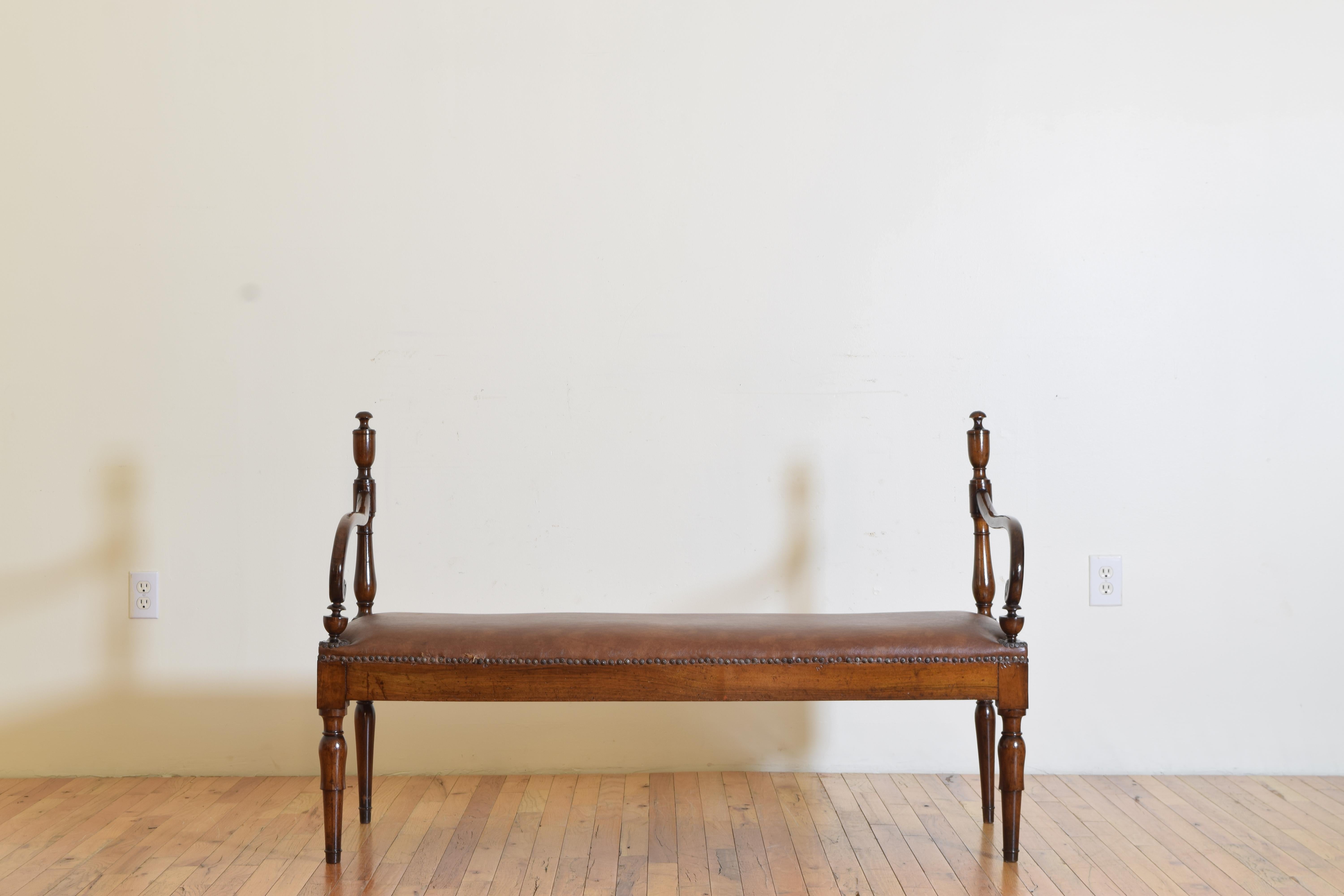 Neoclassical Italian Neoclassic Walnut and Upholstered Bench, Early 2nd Quarter 19th Century