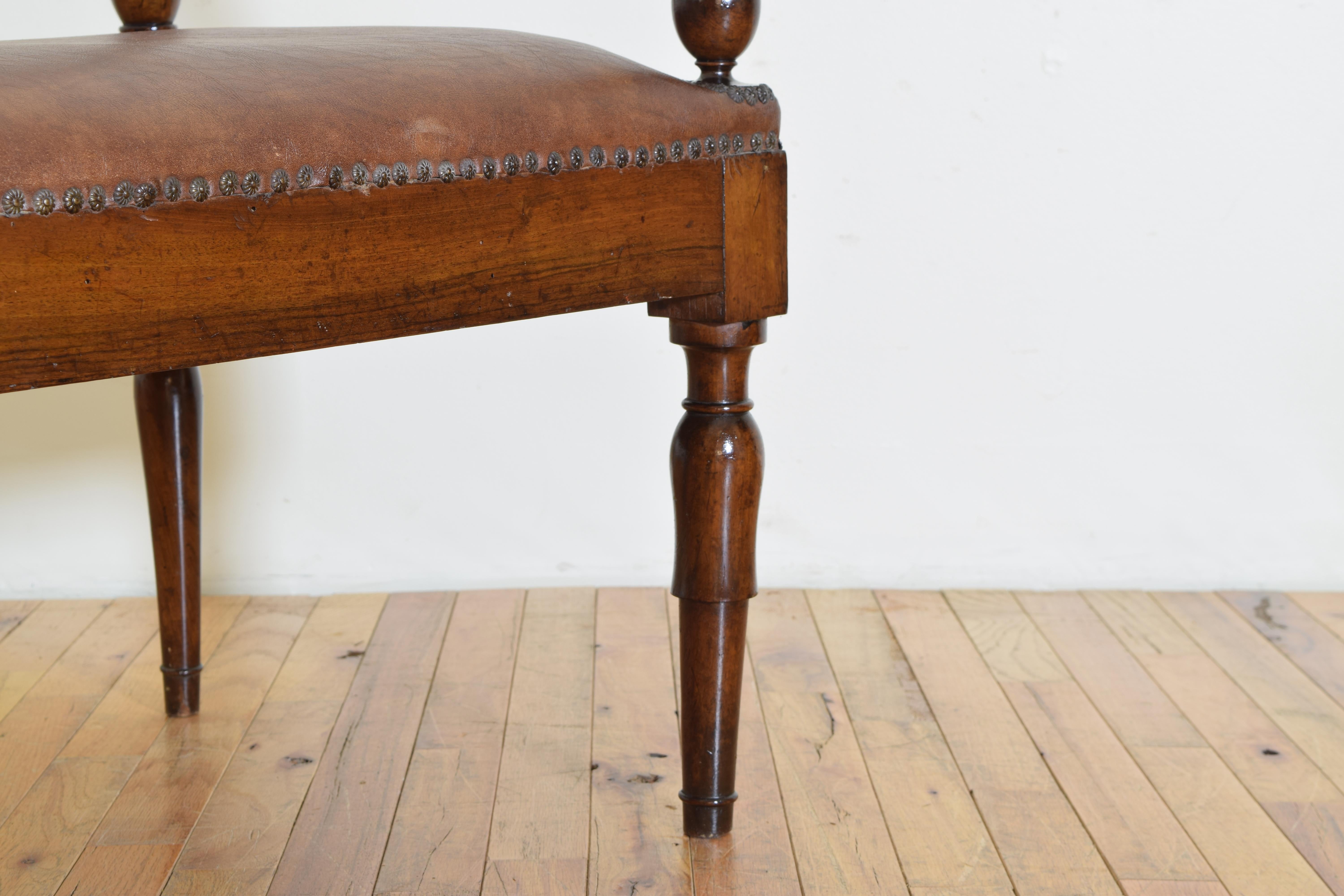 Italian Neoclassic Walnut and Upholstered Bench, Early 2nd Quarter 19th Century 3