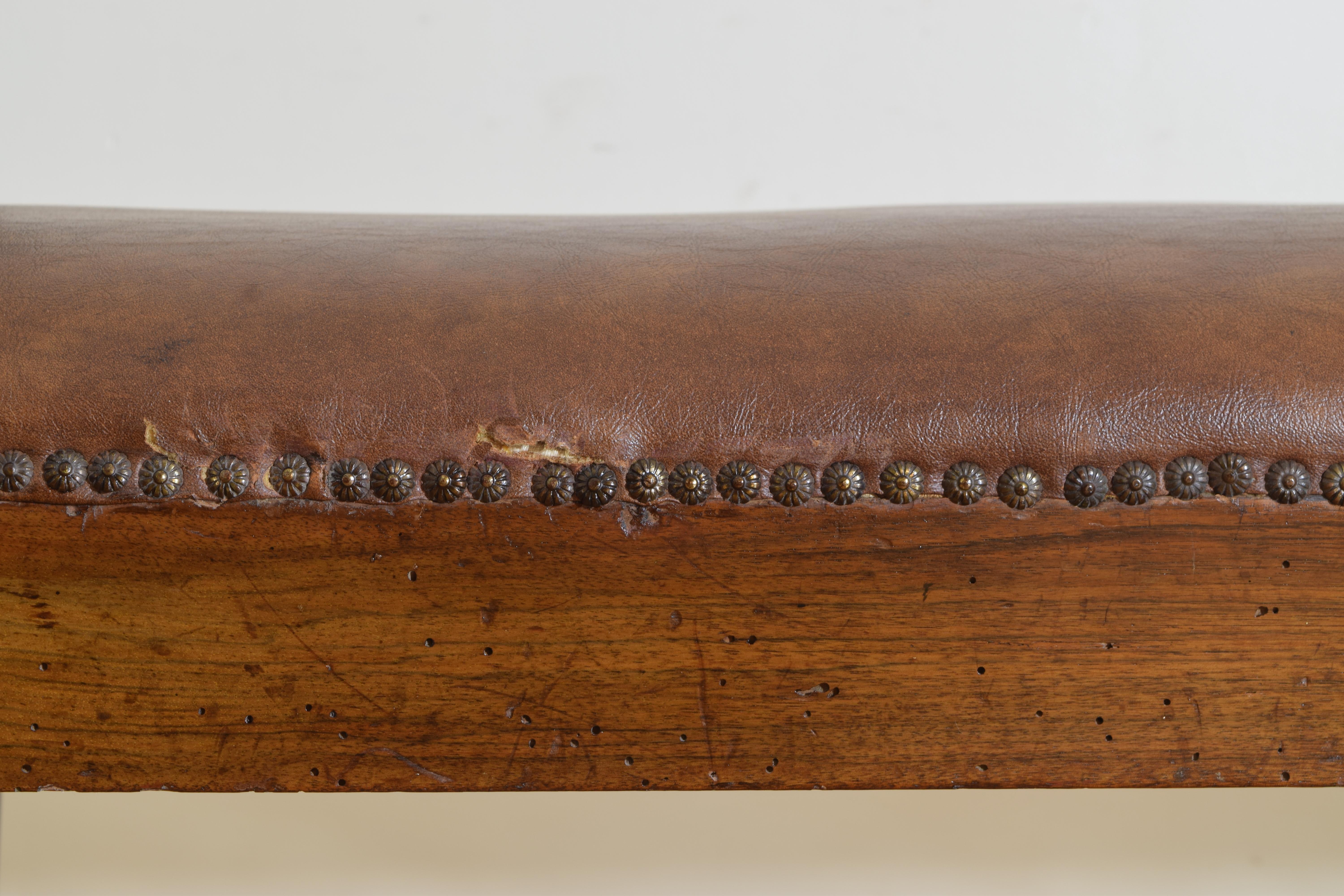 Italian Neoclassic Walnut and Upholstered Bench, Early 2nd Quarter 19th Century 4