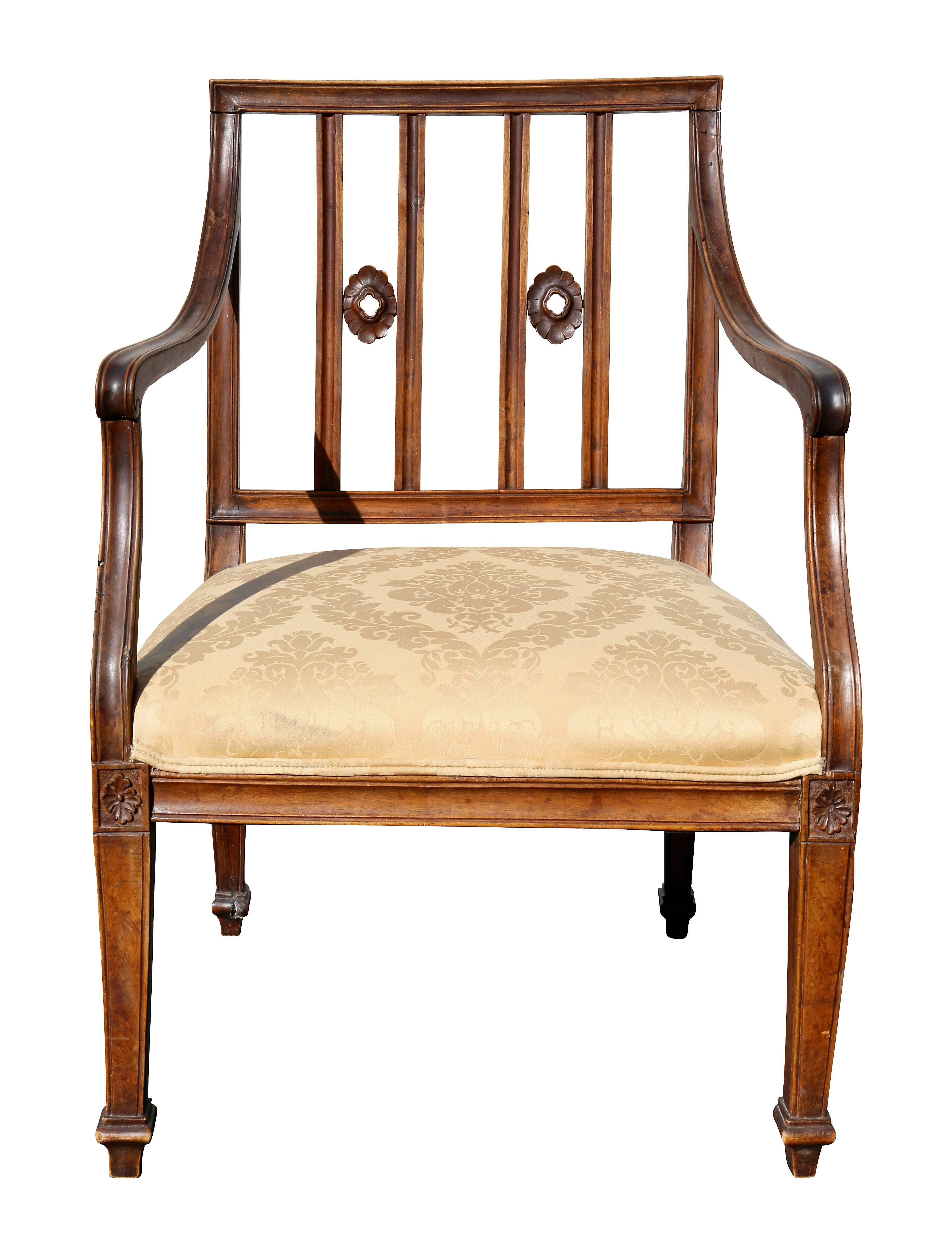 Italian Neoclassic Walnut Armchair In Good Condition In Essex, MA