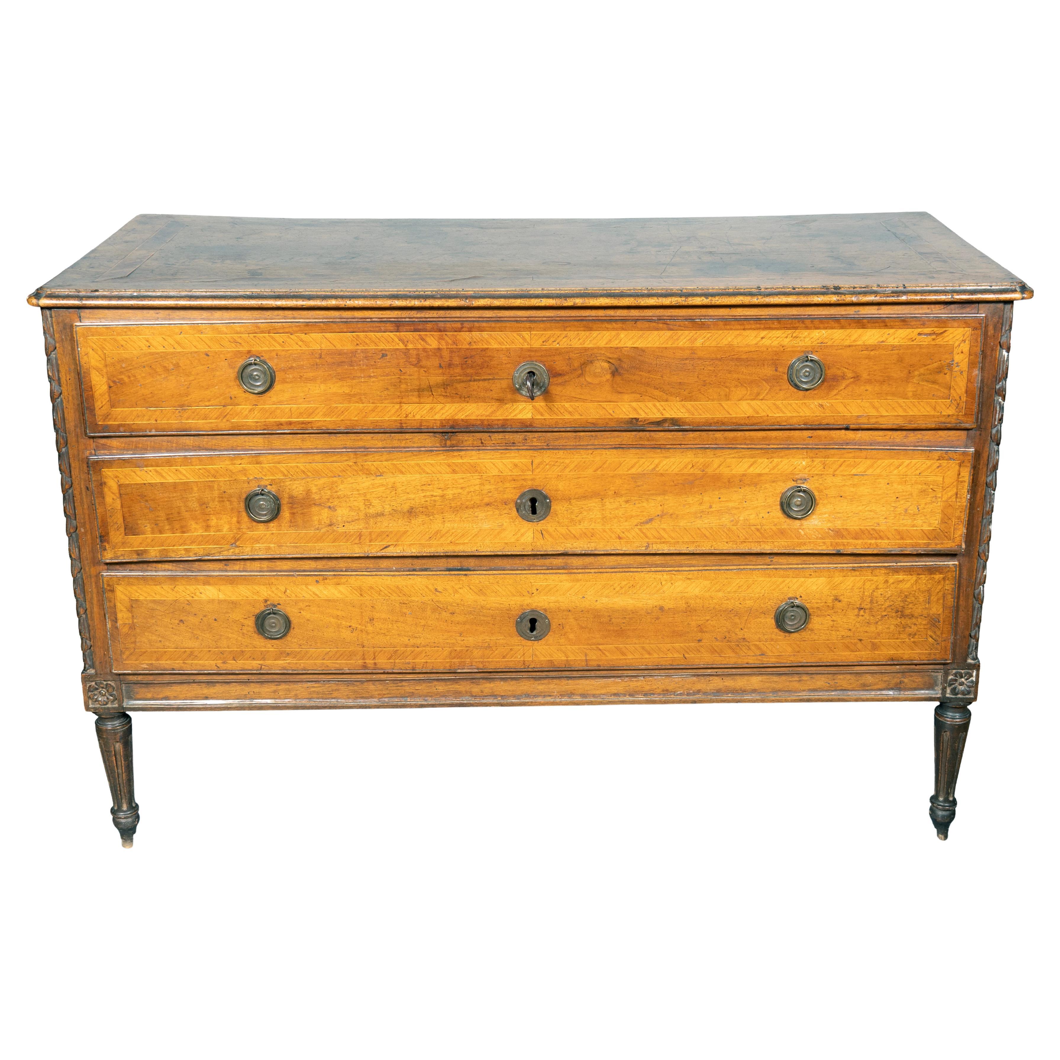 Italian Neoclassic Walnut Chest Of Drawers For Sale