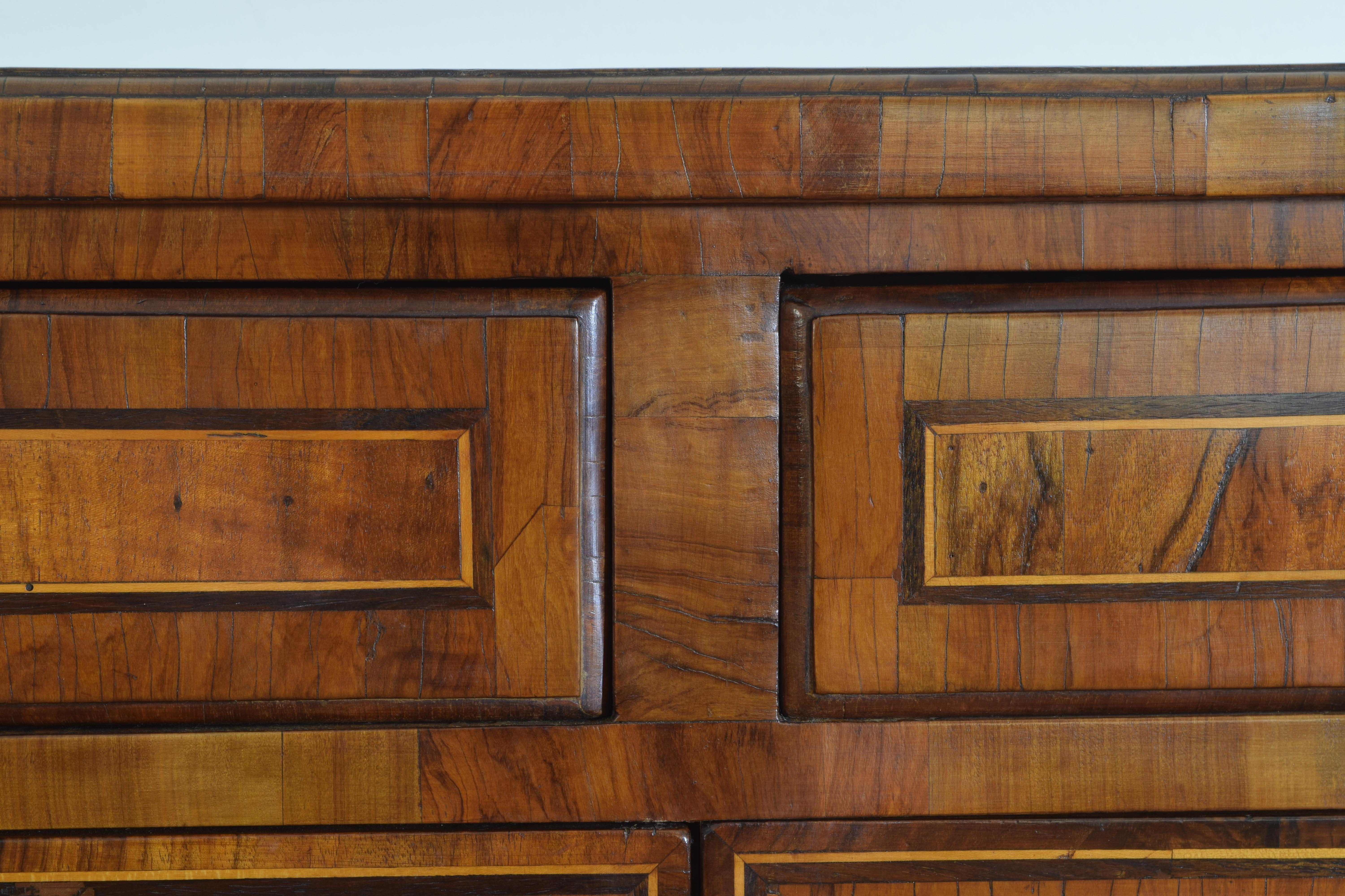 Italian Neoclassic Walnut and Mixed Veneers Shallow Credenza, circa 1835 3