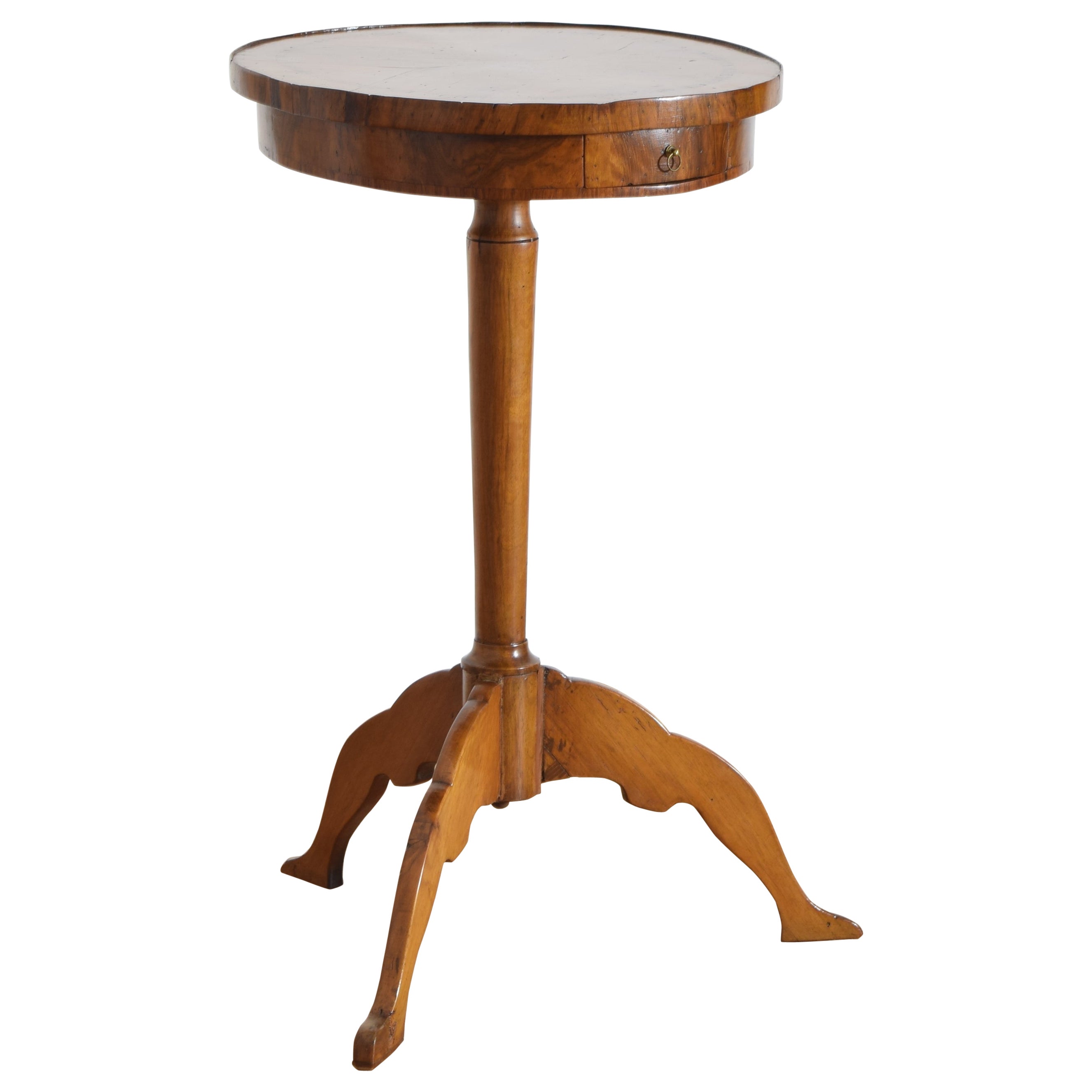 Italian Neoclassic Walnut & Veneered "Footed" 1-Drawer Side Table, ca. 1835