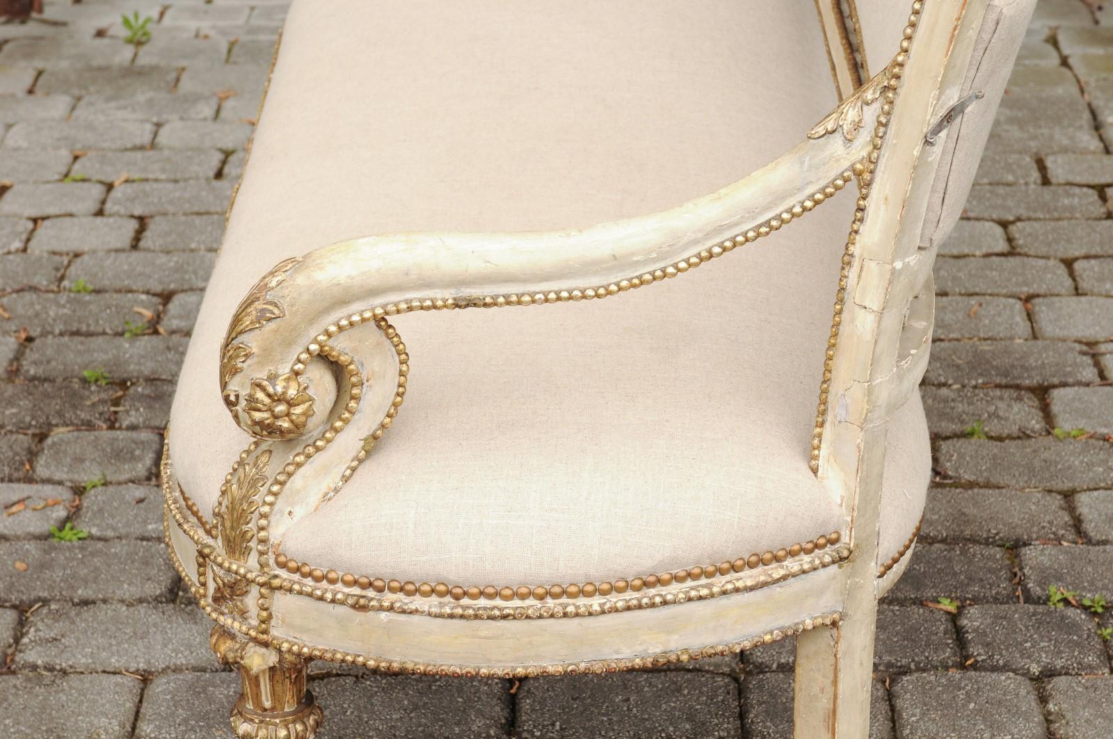 Italian Neoclassical 1800s Settee with Original Paint and Gilt Floral Motifs 6