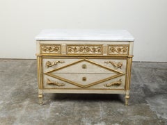 Italian Neoclassical 1800s Three-Drawer Commode with Gilt and Carved Motifs