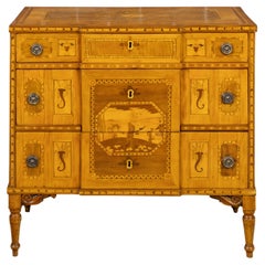 Antique Italian Neoclassical 18th Century Three-Drawer Commode with Marquetry Décor