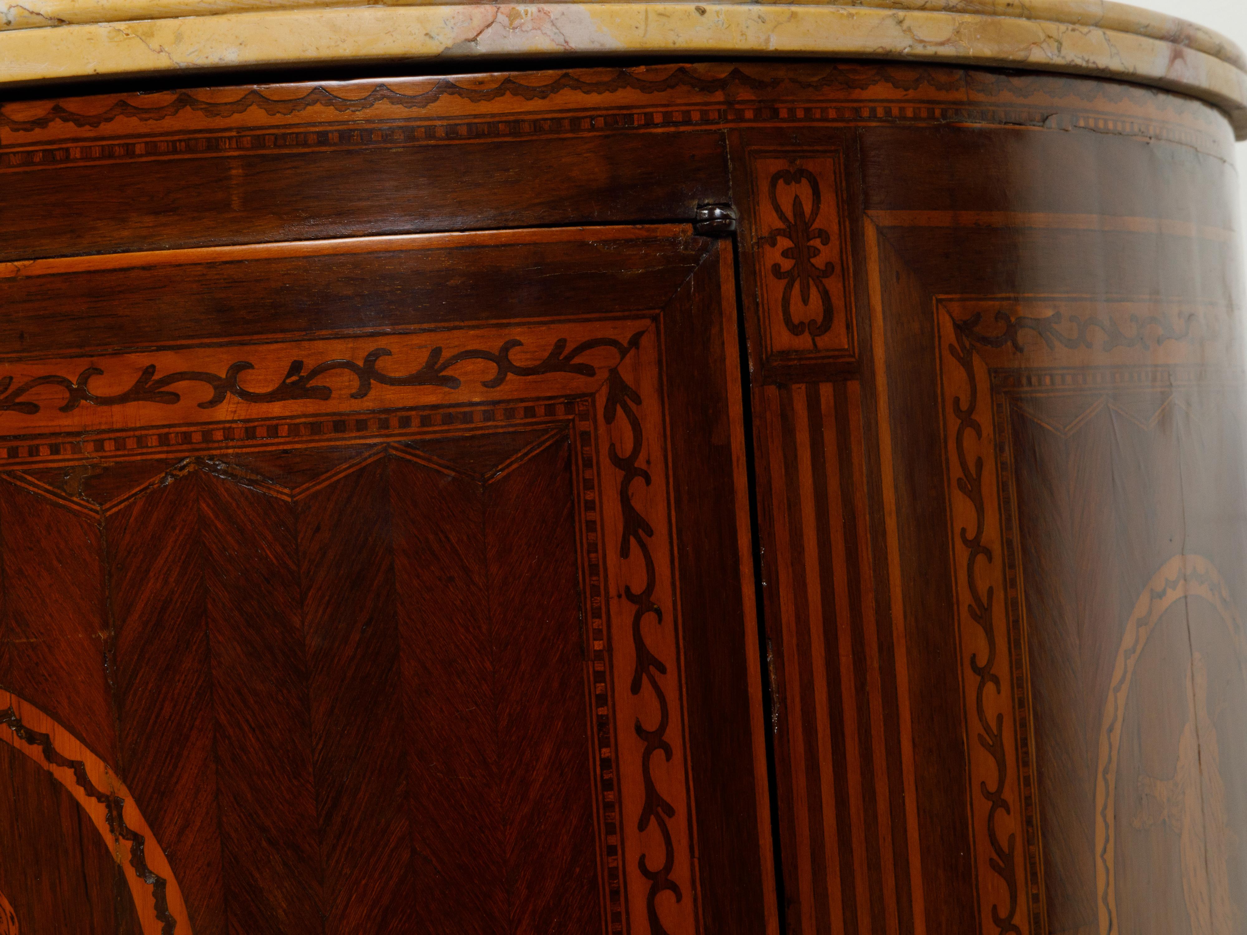 Italian Neoclassical 18th Century Walnut Demilune Cabinet with Marquetry Décor For Sale 4