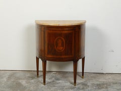Italian Neoclassical 18th Century Walnut Demilune Cabinet with Marquetry Décor