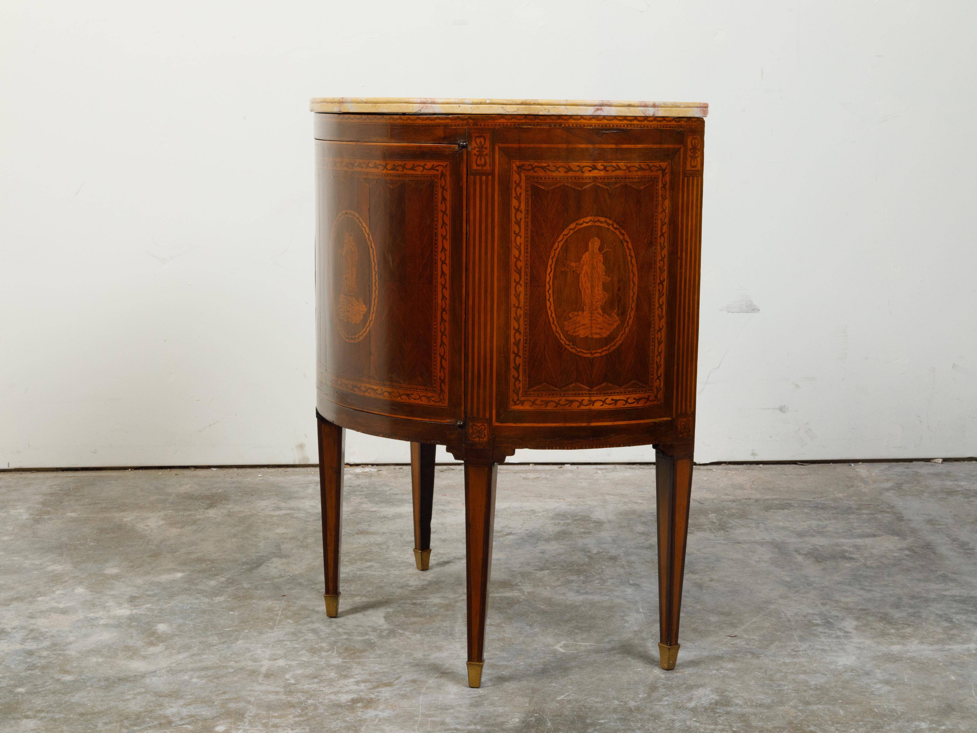 Italian Neoclassical 18th Century Walnut Demilune Cabinet with Marquetry Décor For Sale 2