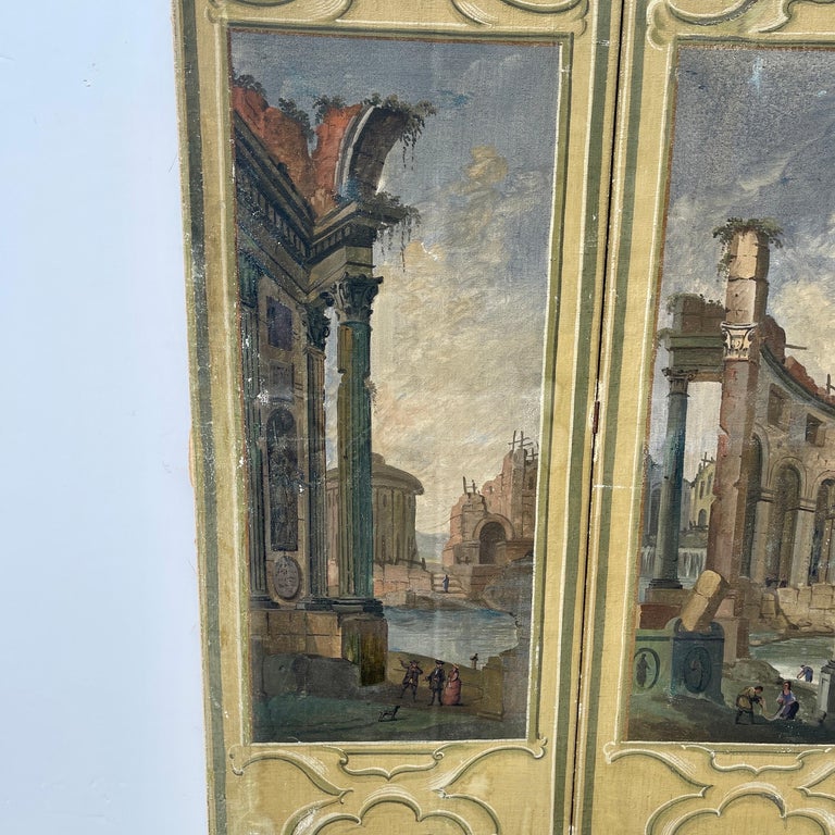 Italian Neoclassical 3 Panel Hand Painted Room Divider Screen  In Good Condition For Sale In Haddonfield, NJ