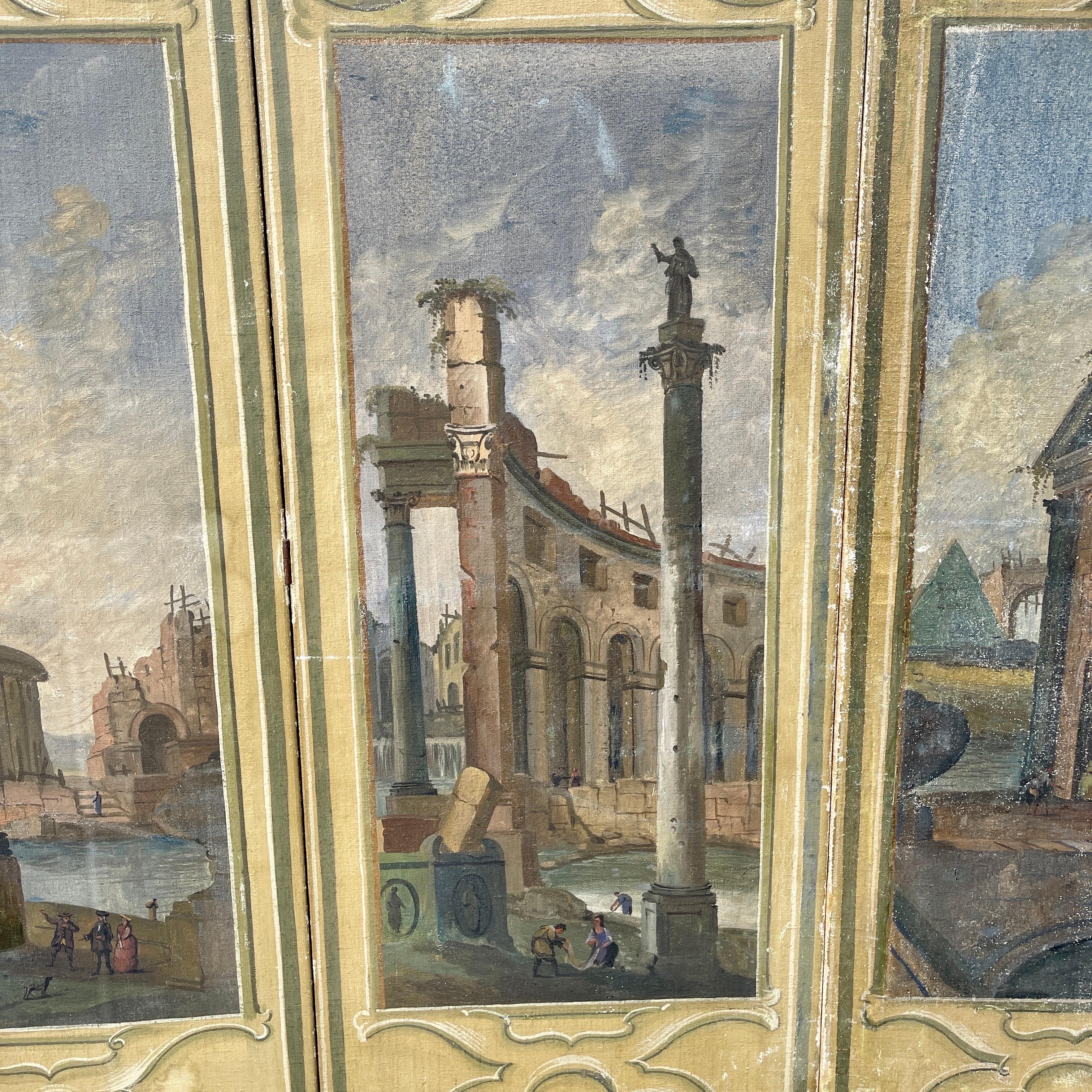 Italienischer neoklassizistischer Raumteiler mit 3 Tafeln, handbemalt  im Zustand „Gut“ im Angebot in Haddonfield, NJ