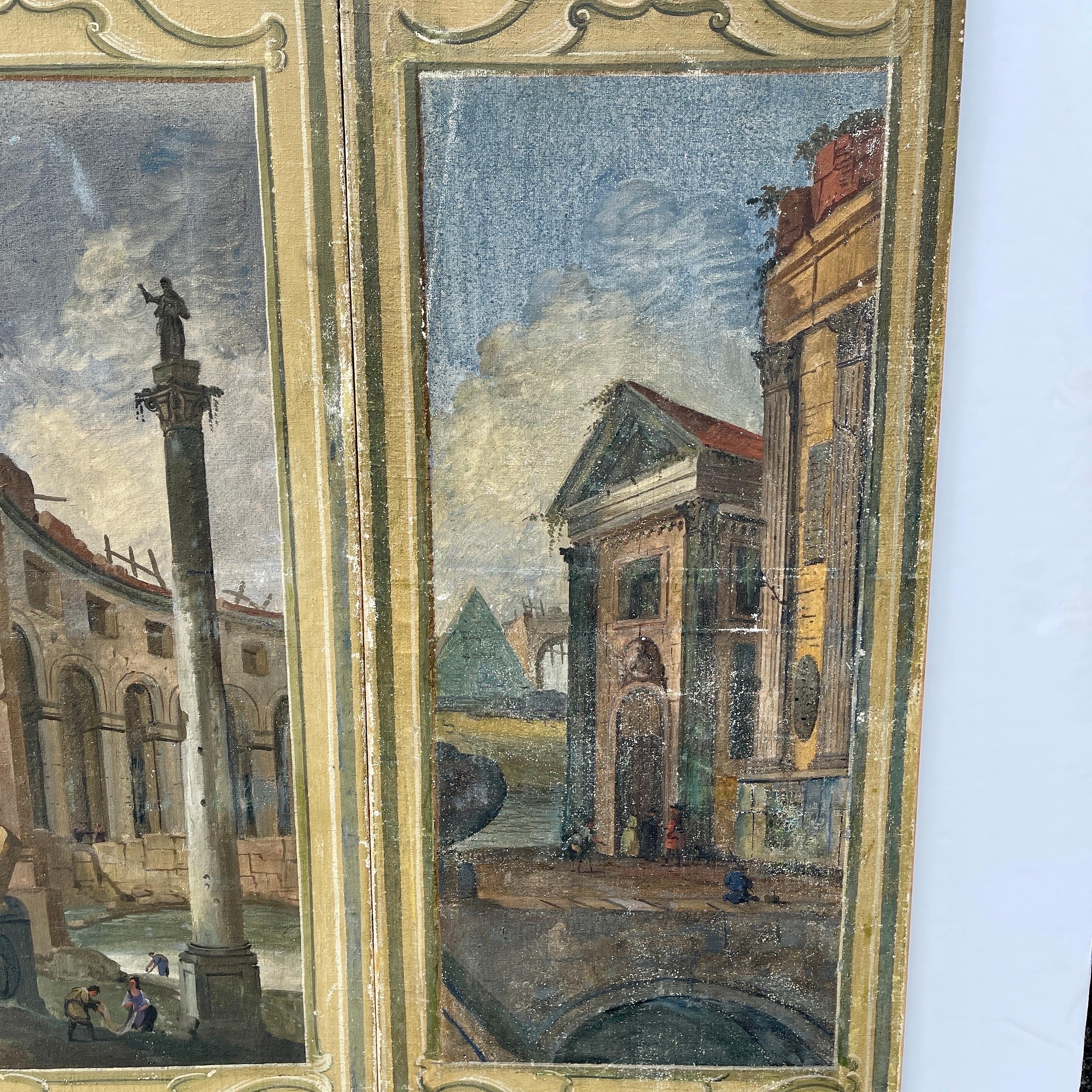Néoclassique Paravent de séparation italien néoclassique à 3 panneaux peint à la main en Italie  en vente