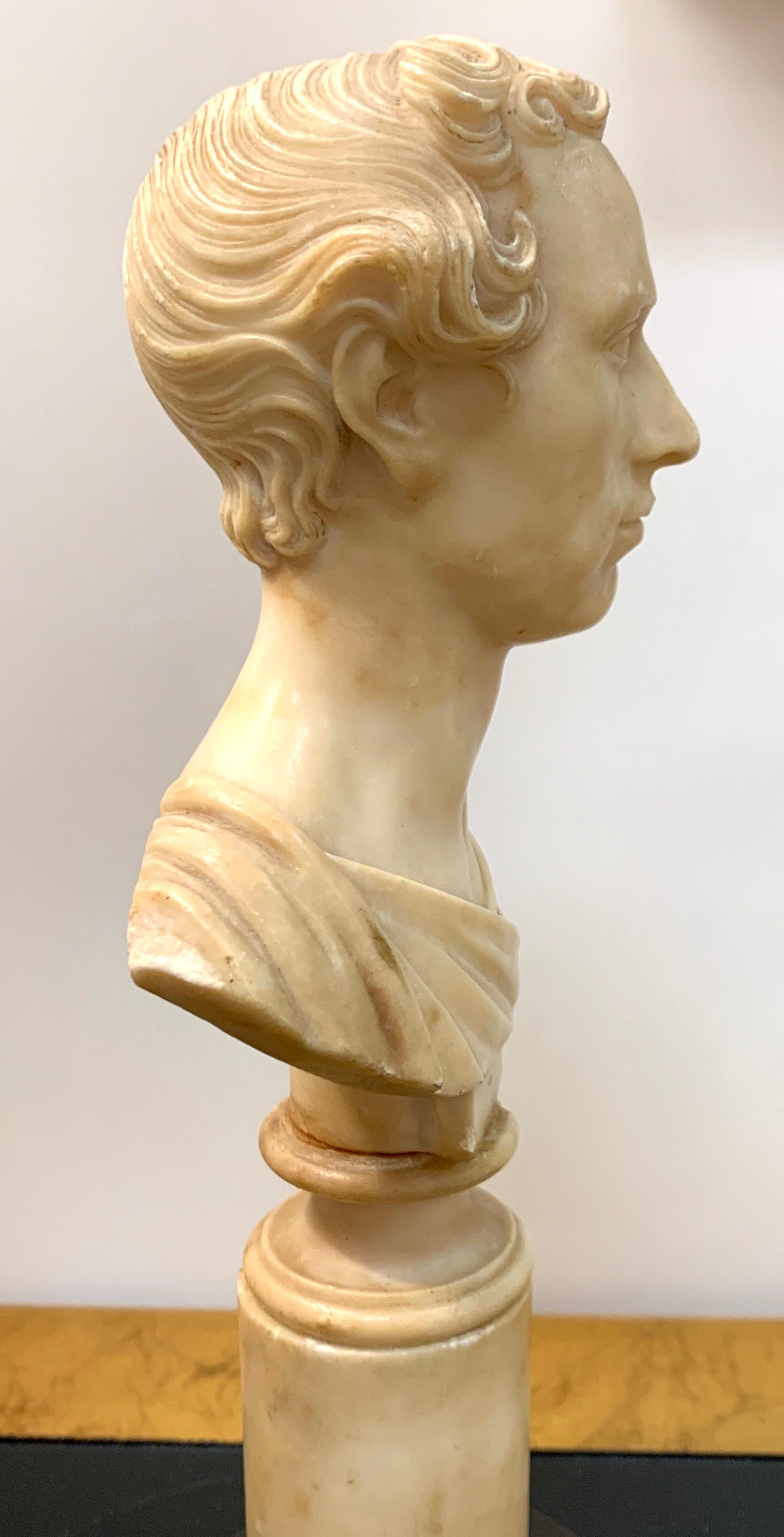 Italian Neoclassical Alabaster Portrait Bust of a Gentleman, by Insom Fece, 1839 For Sale 4