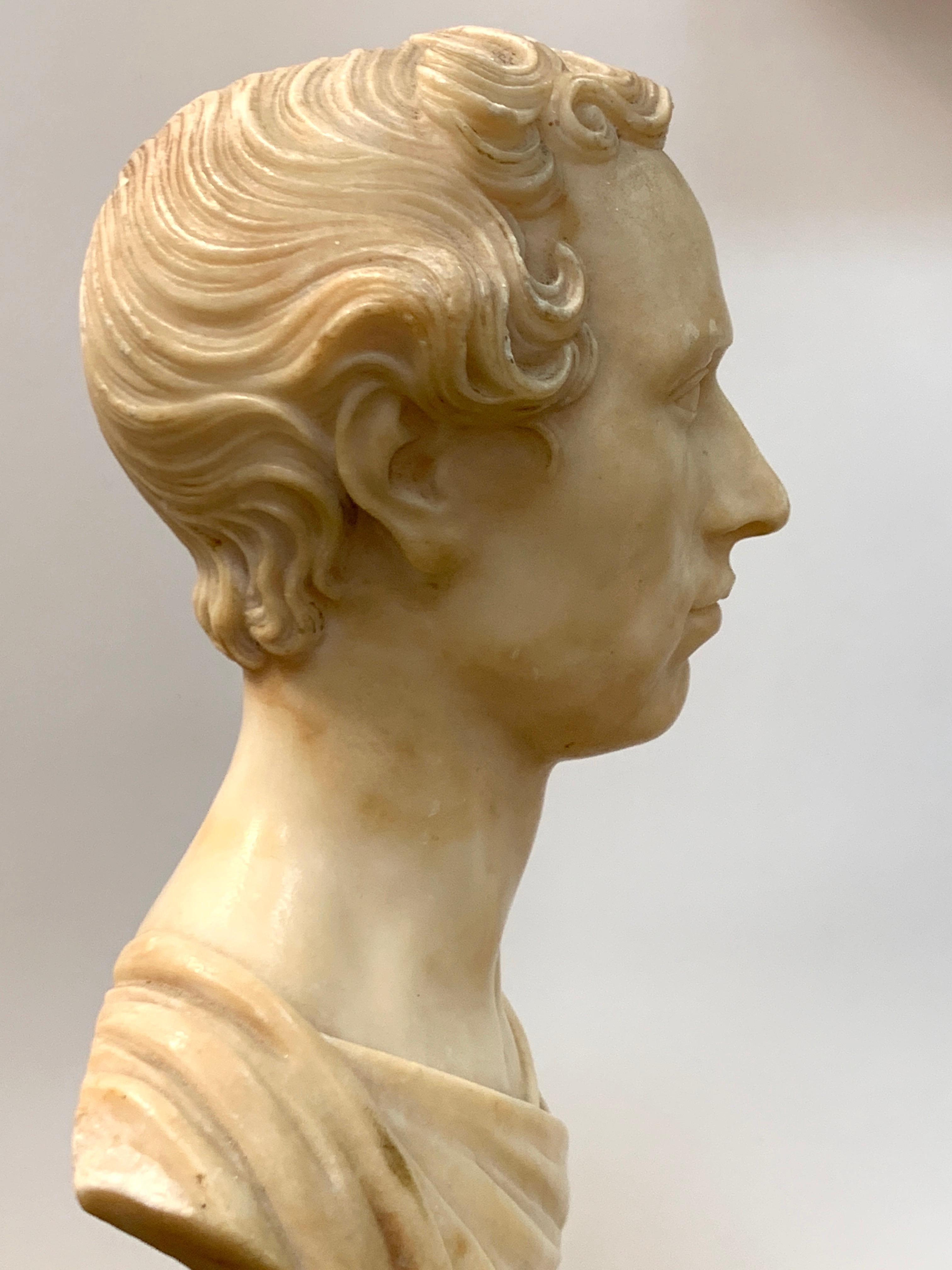 Italian Neoclassical Alabaster Portrait Bust of a Gentleman, by Insom Fece, 1839 For Sale 5