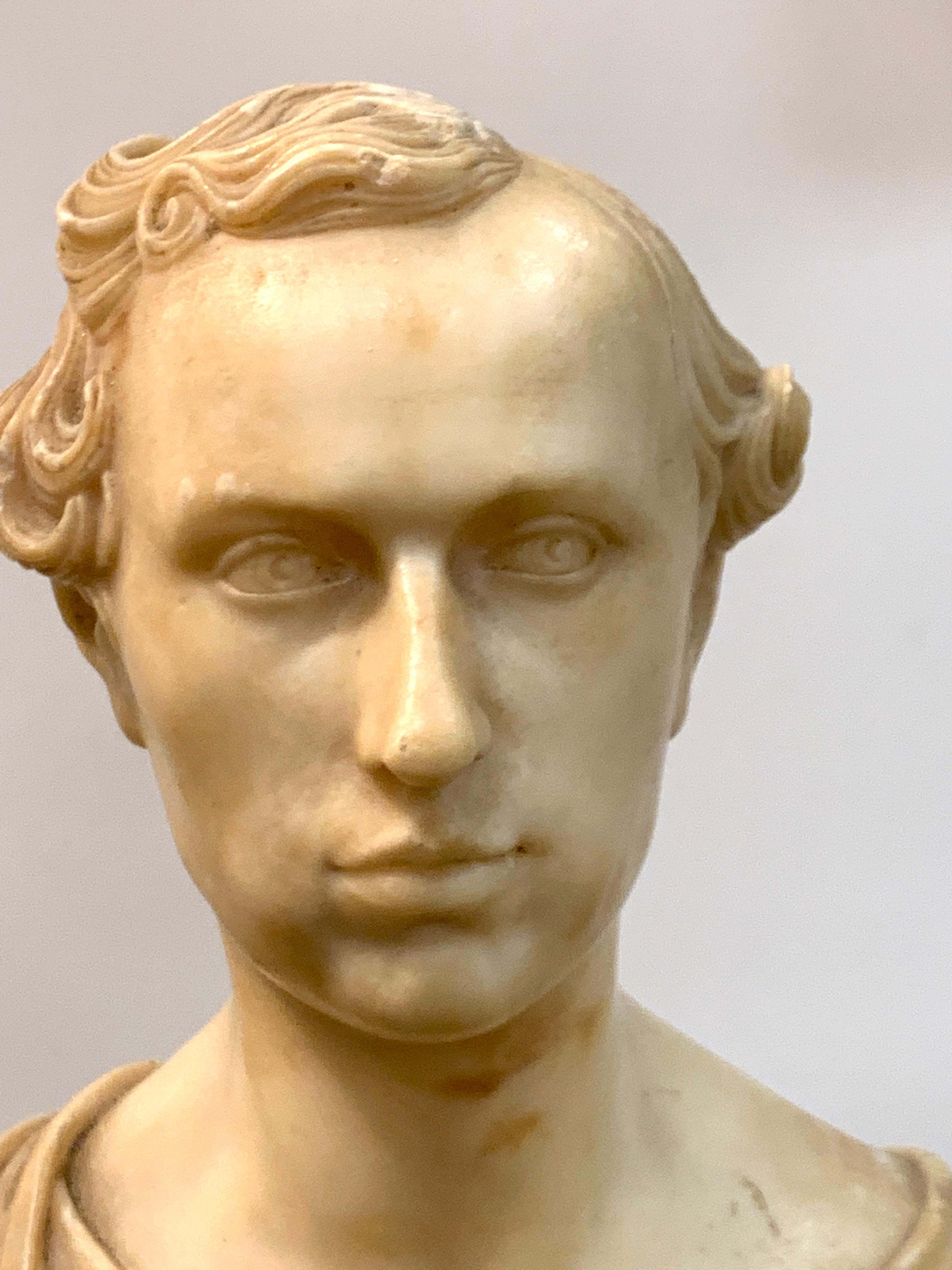 Italian Neoclassical Alabaster Portrait Bust of a Gentleman, by Insom Fece, 1839 In Good Condition For Sale In West Palm Beach, FL