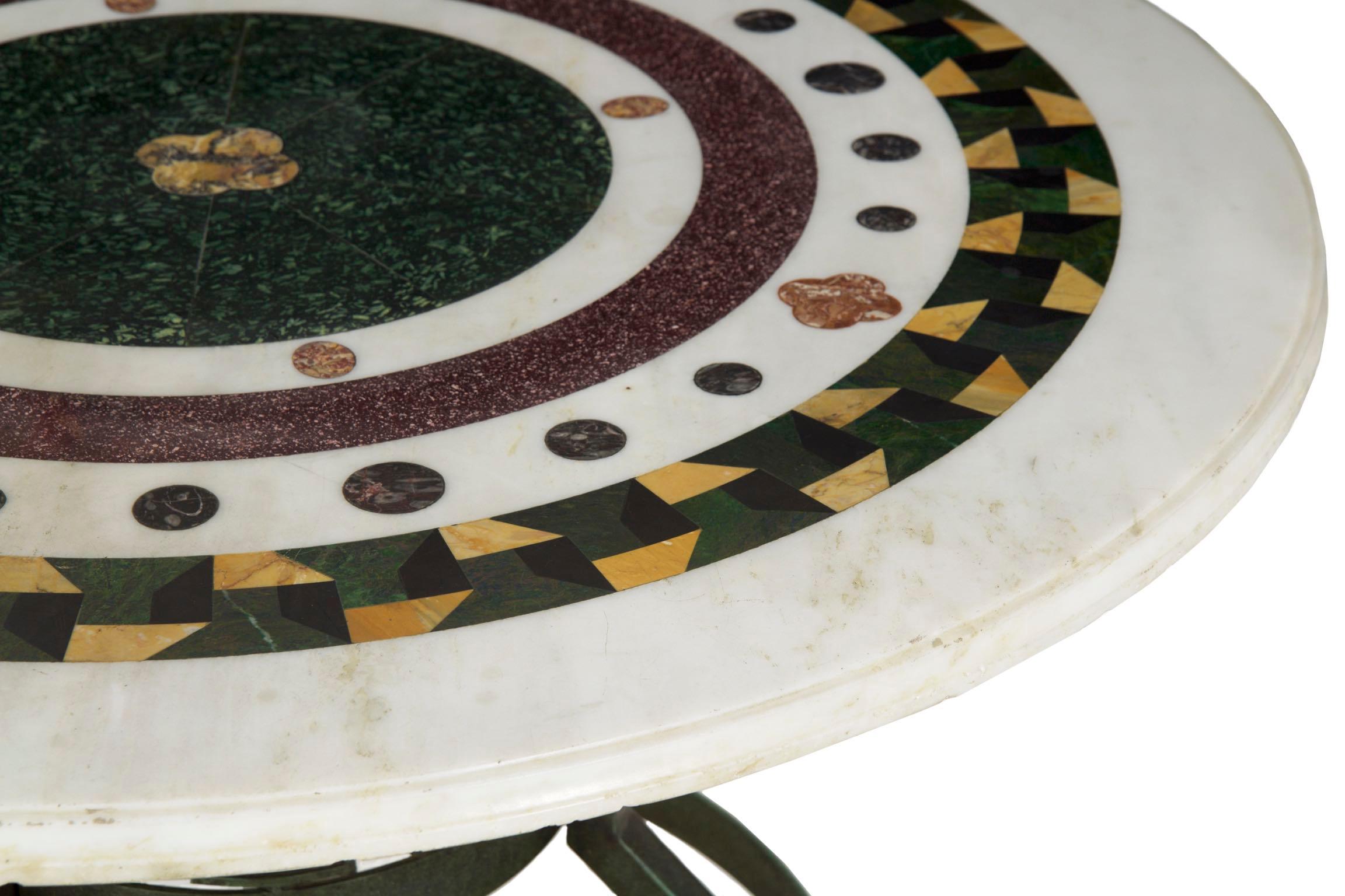 19th Century Italian Neoclassical Antique Pietra Dura Center Table with Bronze Base