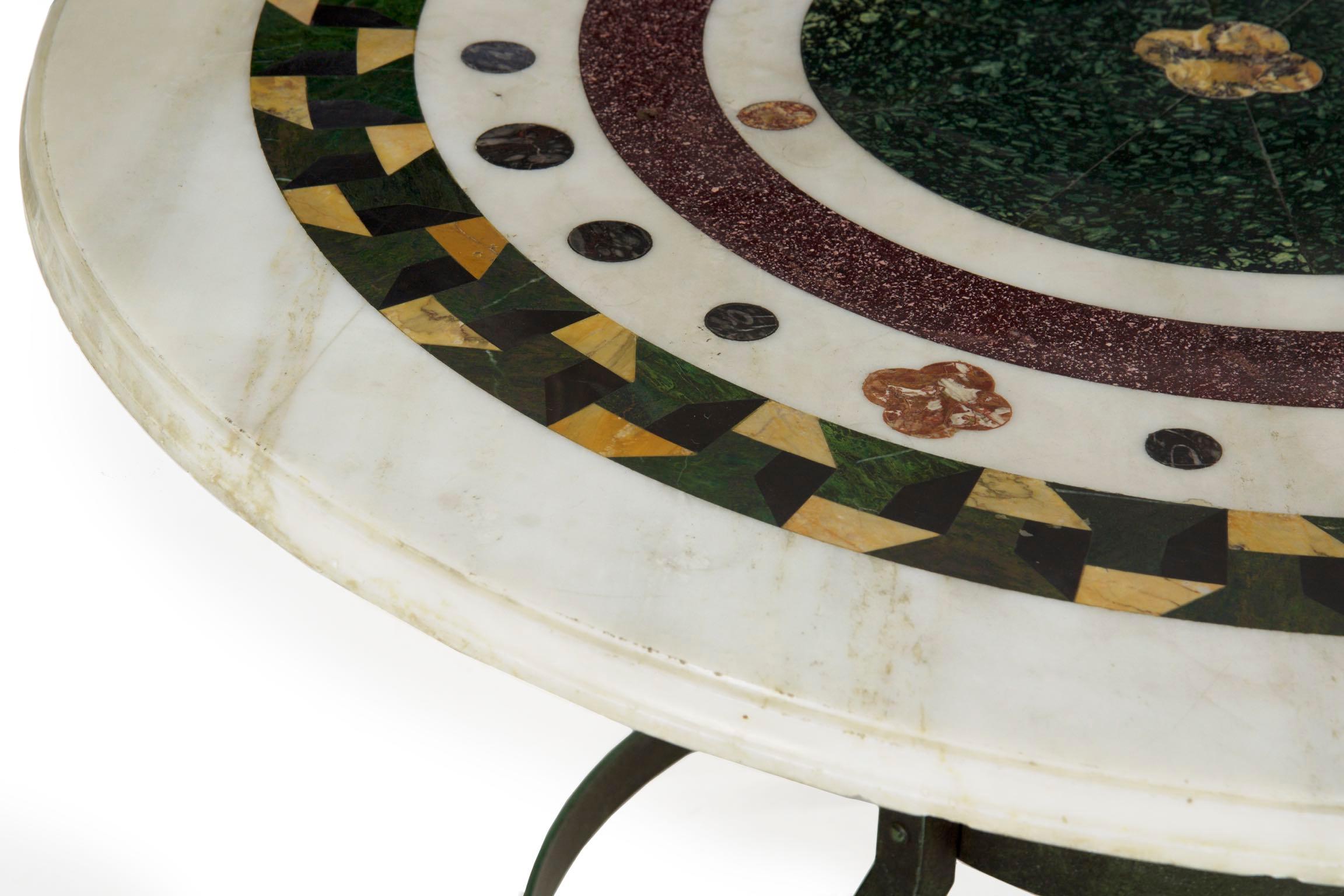 Marble Italian Neoclassical Antique Pietra Dura Center Table with Bronze Base
