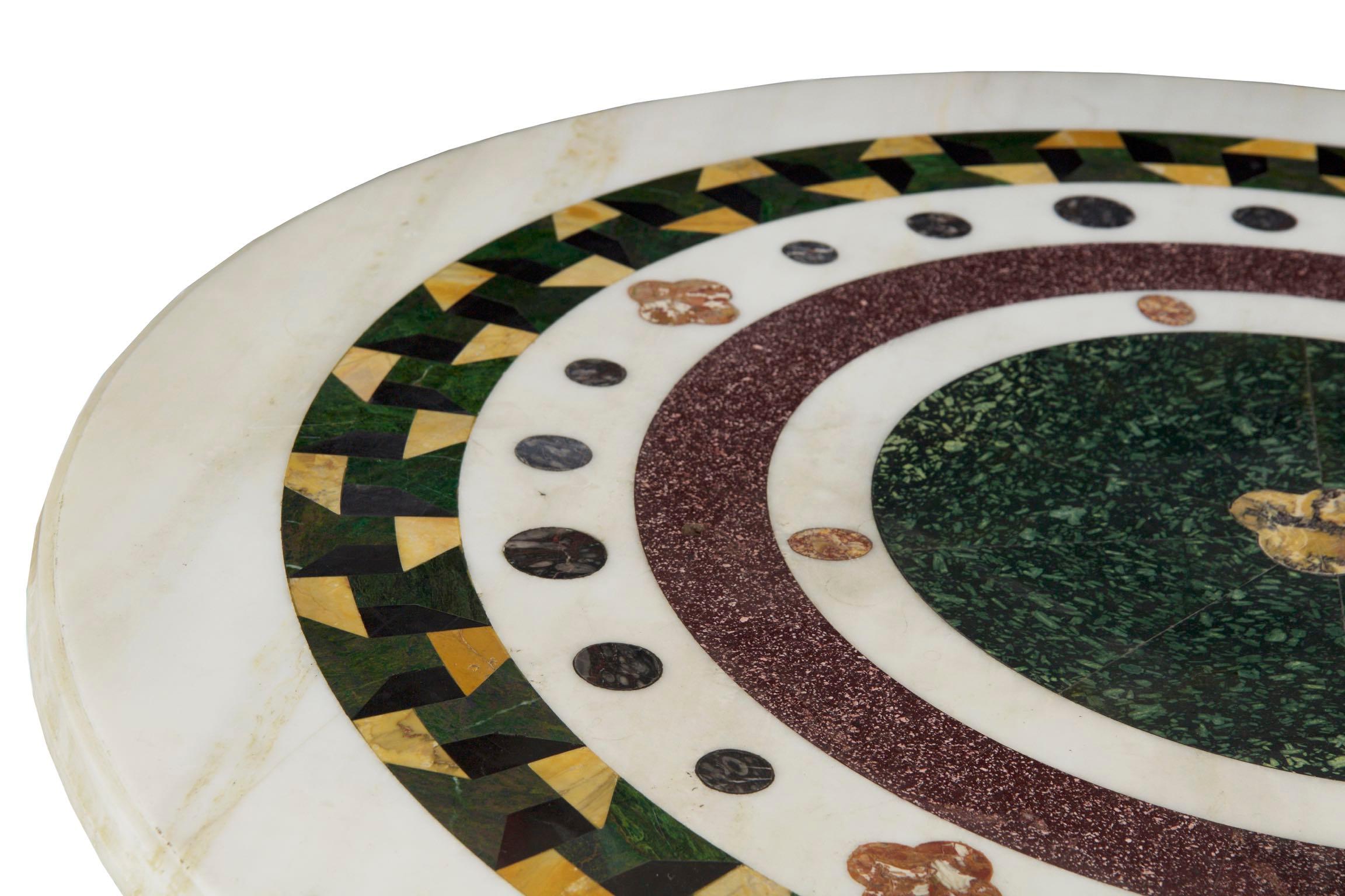Italian Neoclassical Antique Pietra Dura Center Table with Bronze Base 1