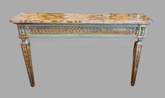 Italian Neoclassical Aquamarine and Gold Painted Console Table Faux Marble Top