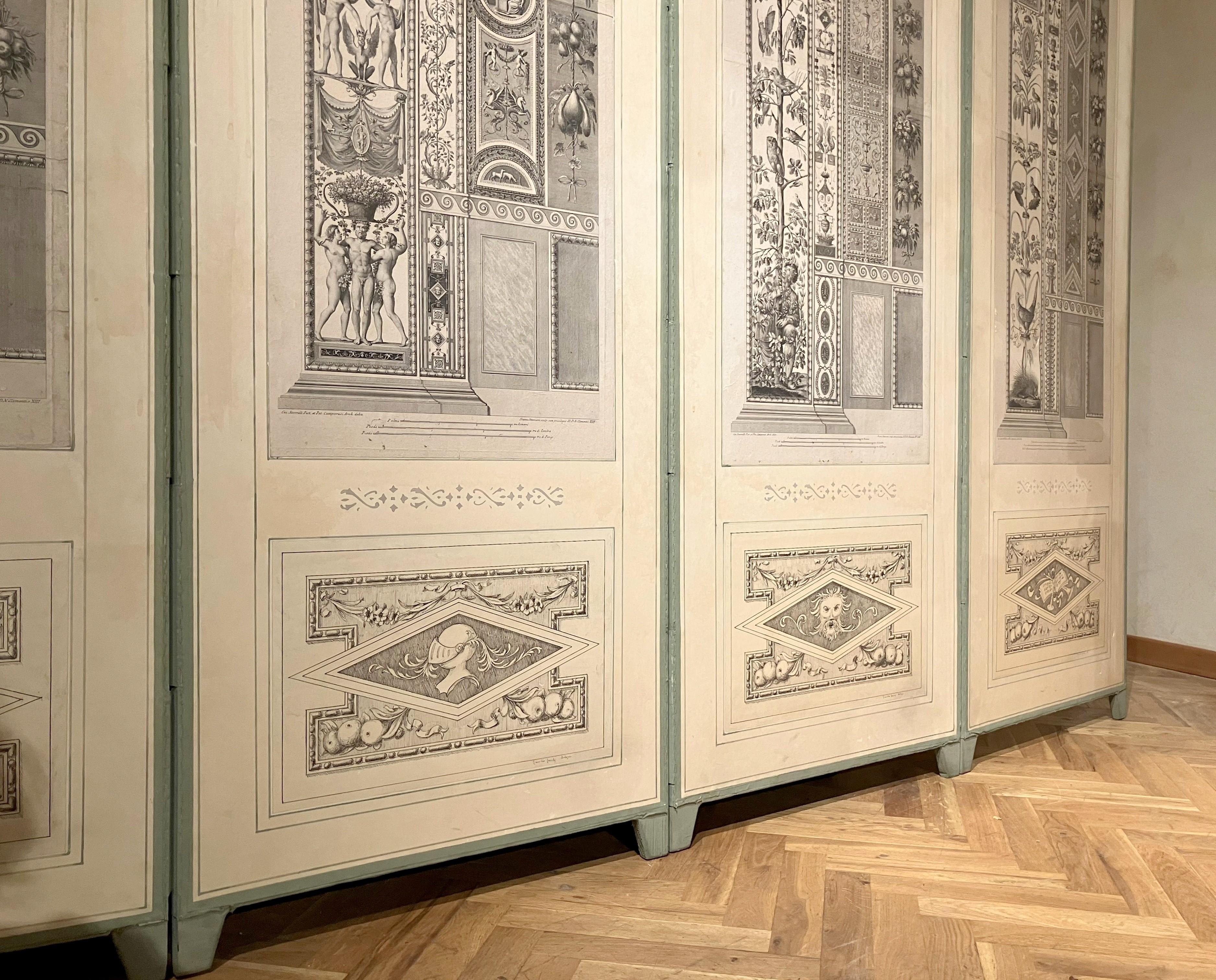 Des gravures architecturales néoclassiques italiennes gravées à l'eau-forte six panneaux pliant   en vente 4