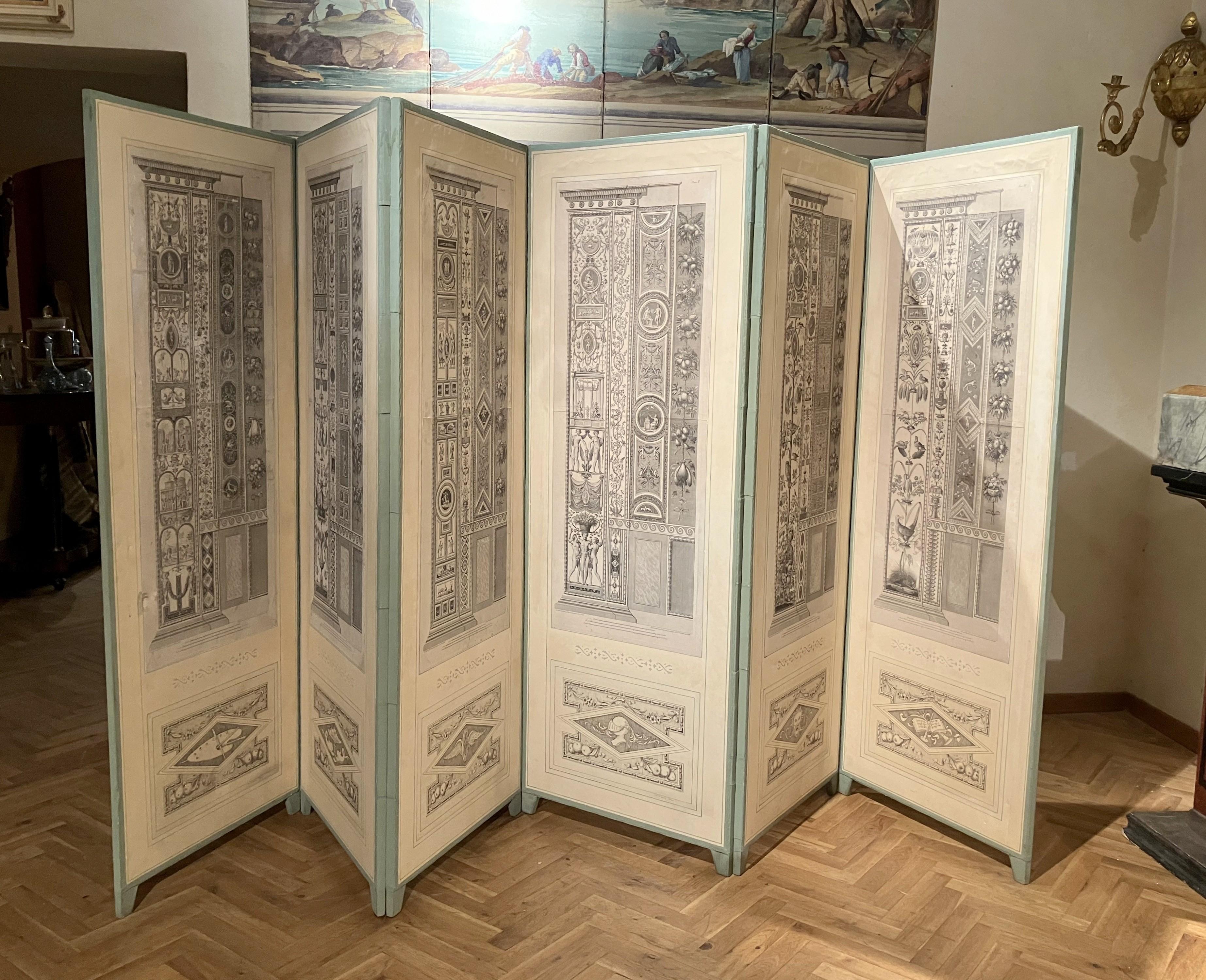 Italian Neoclassical Architectural Etched Engravings Six Panels Folding Screen   In Good Condition For Sale In Firenze, IT