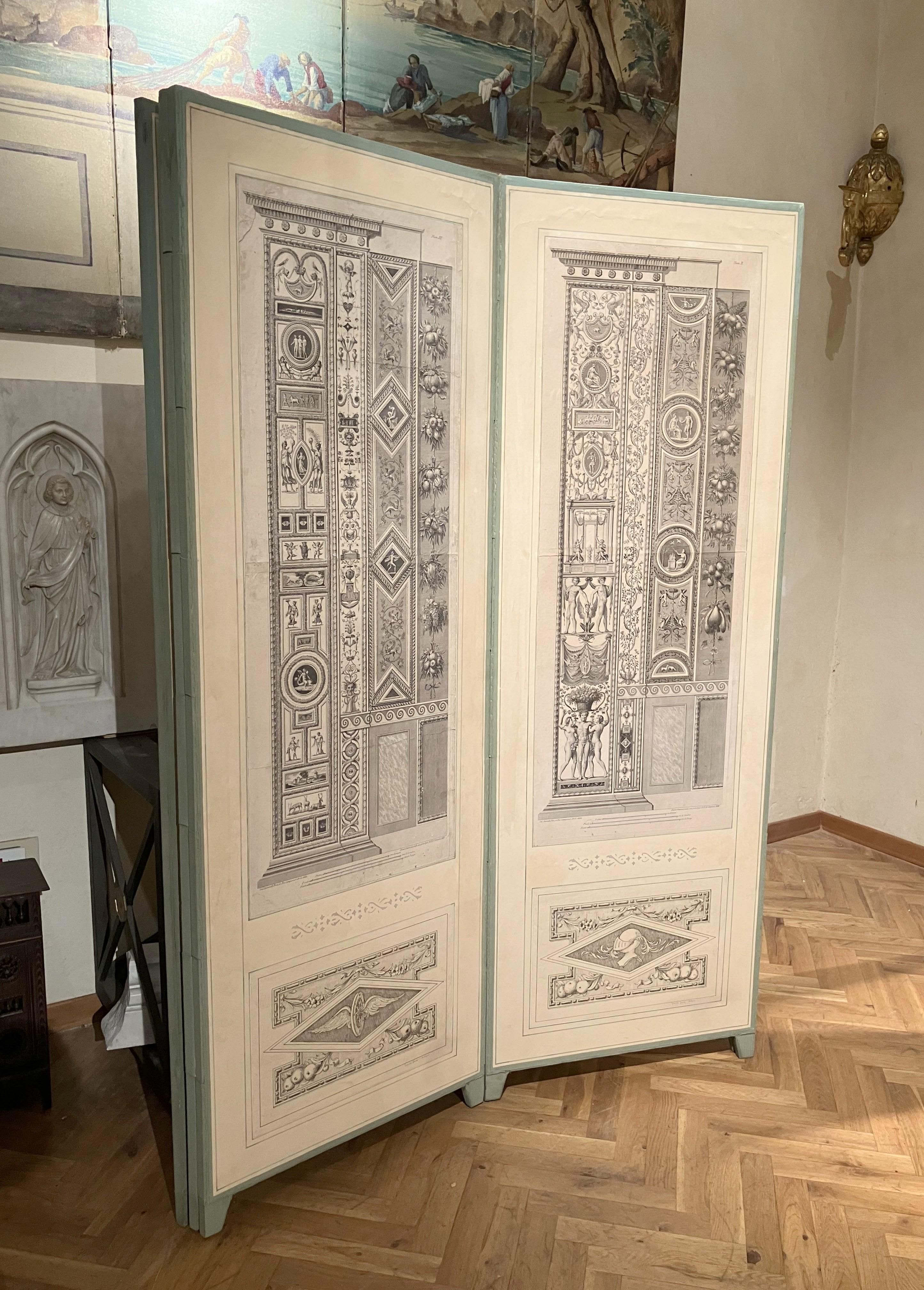 18th Century and Earlier Italian Neoclassical Architectural Etched Engravings Six Panels Folding Screen   For Sale