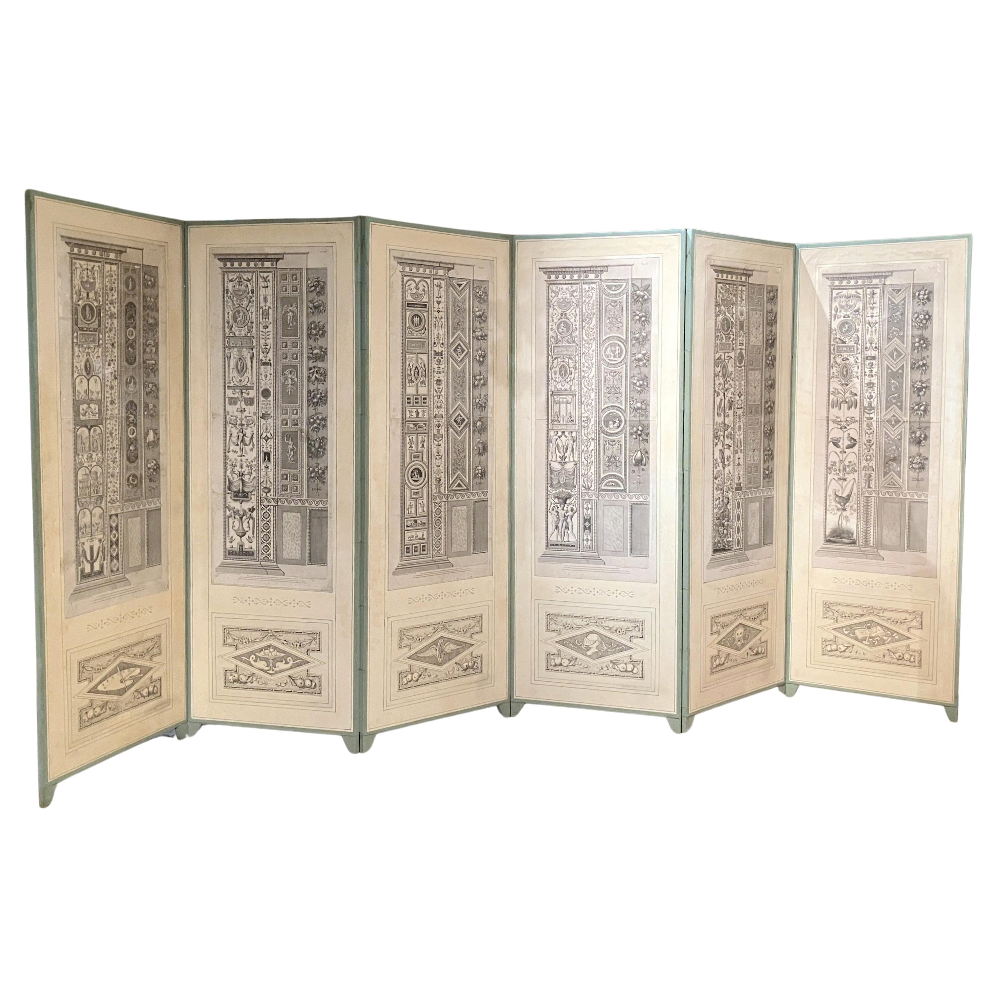 Italian Neoclassical Architectural Etched Engravings Six Panels Folding Screen   For Sale