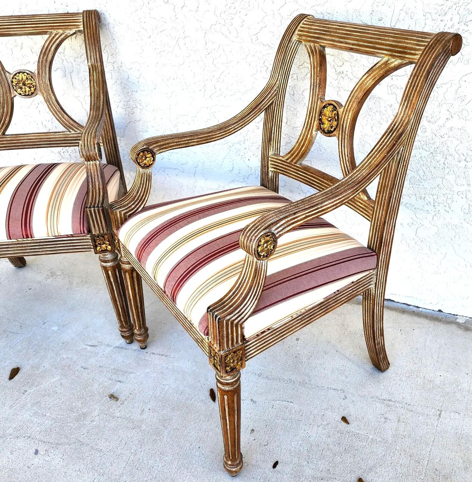 Gilt Italian Neoclassical Armchairs by Thomasville Pair For Sale