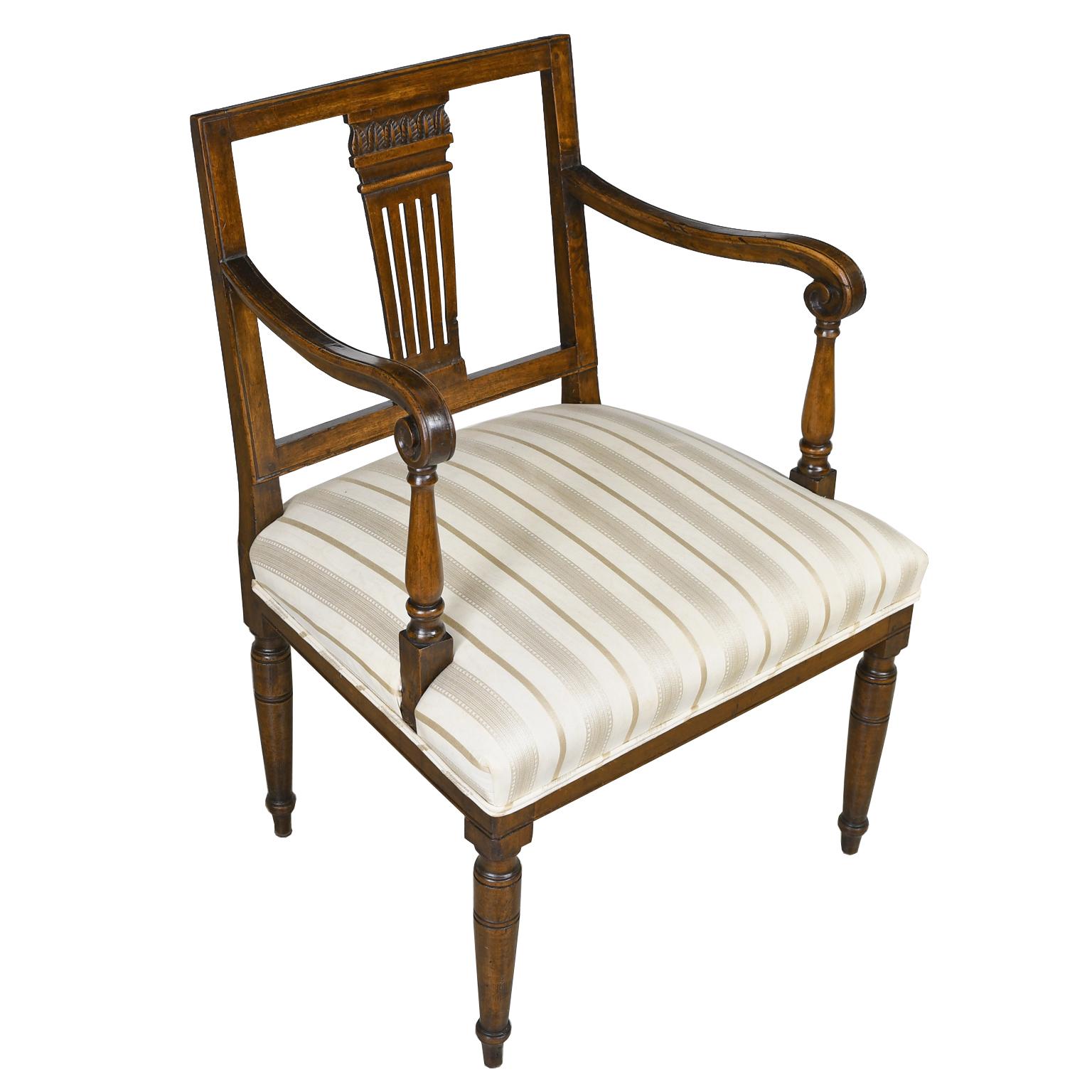 Pair of Italian Neoclassical Armchairs in Walnut w/ Upholstered Seat, circa 1820 5