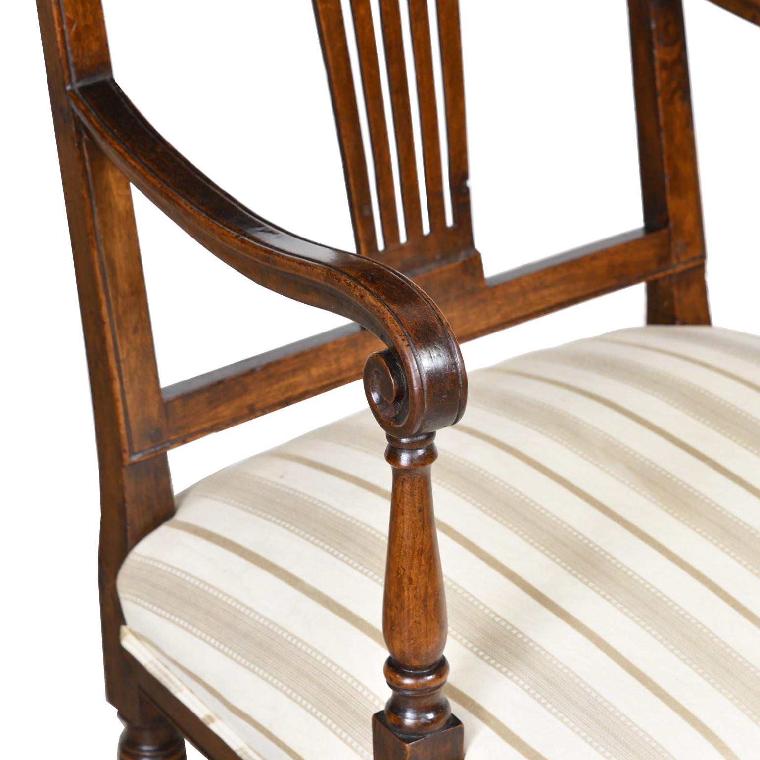 Pair of Italian Neoclassical Armchairs in Walnut w/ Upholstered Seat, circa 1820 6