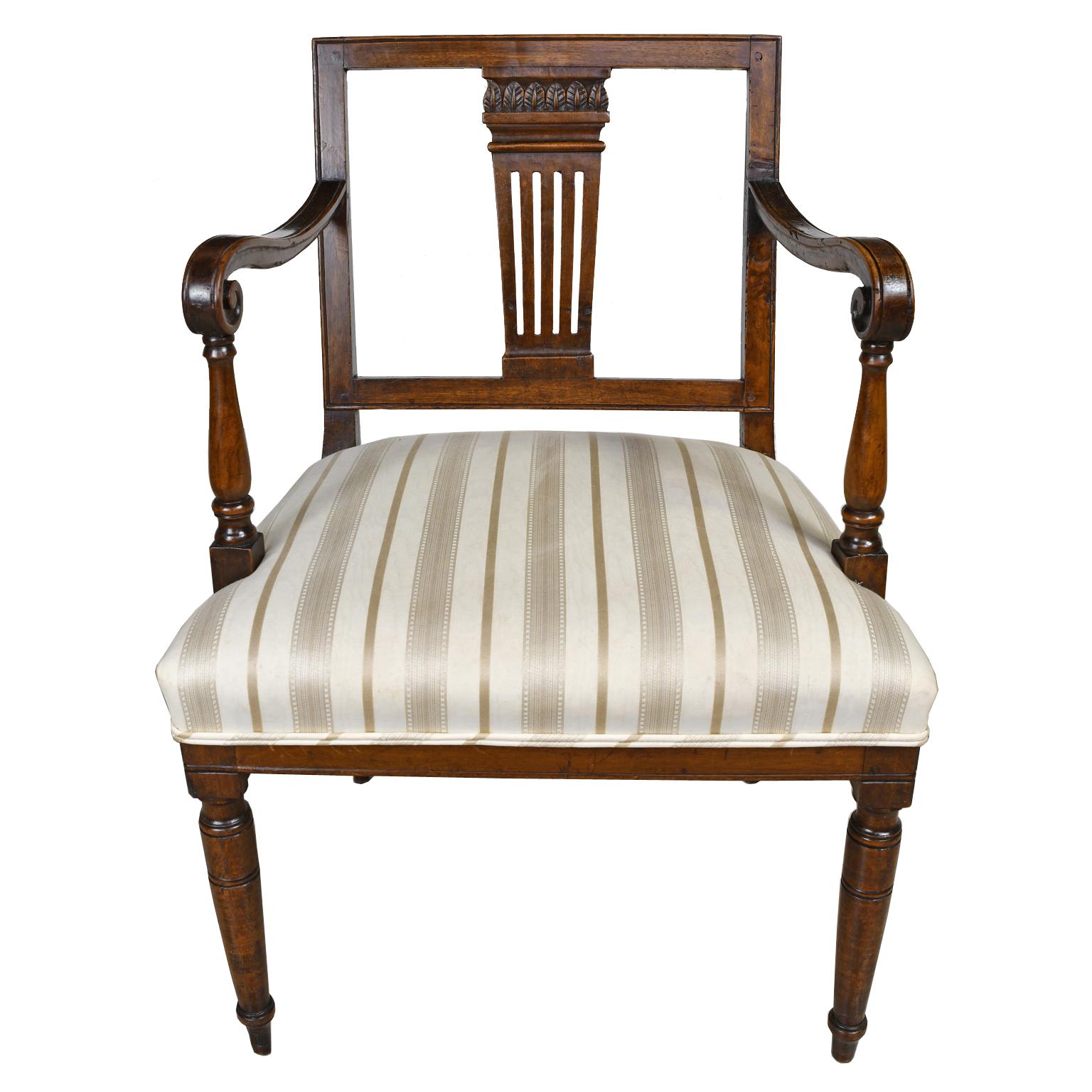 Pair of Italian Neoclassical Armchairs in Walnut w/ Upholstered Seat, circa 1820 10
