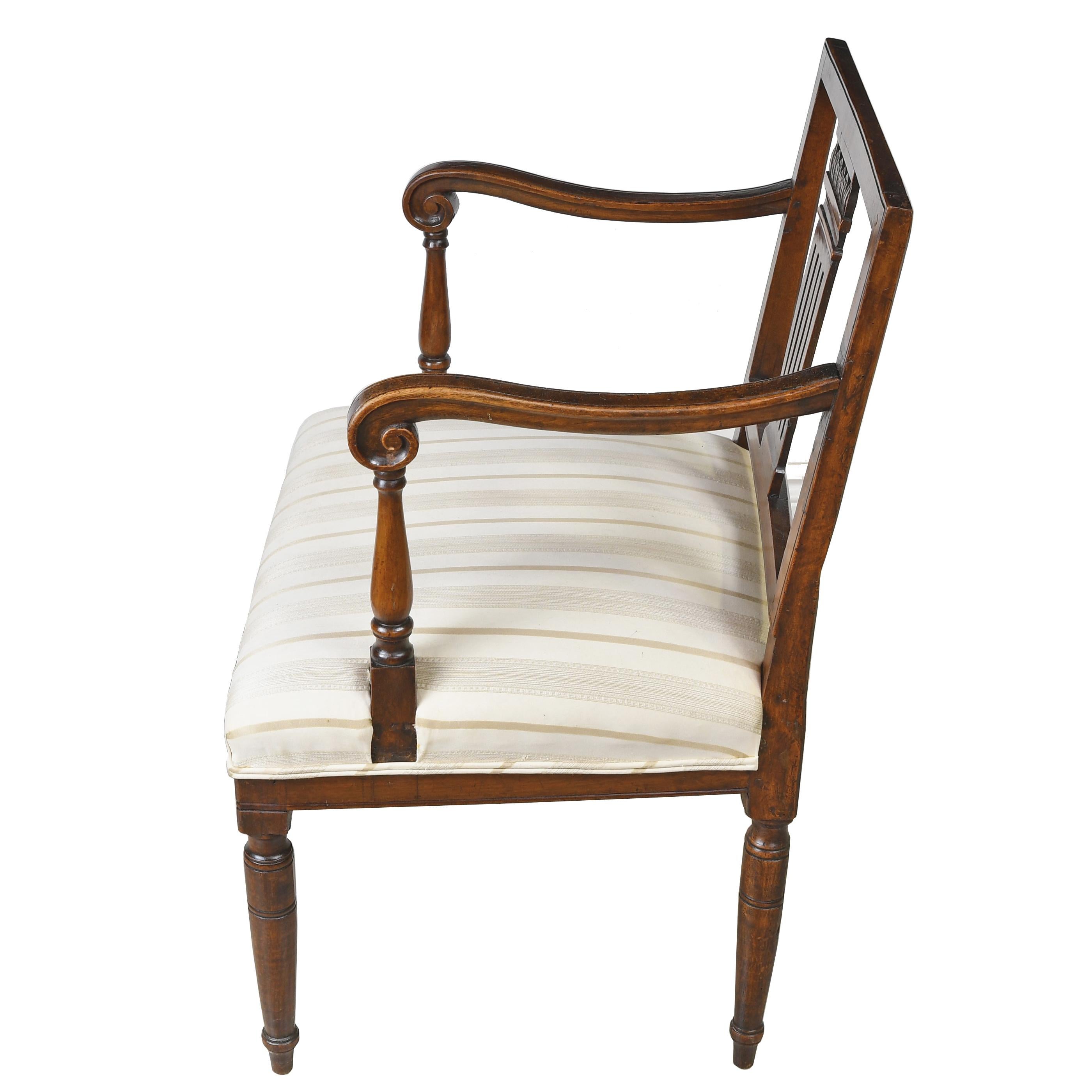 Early 19th Century Pair of Italian Neoclassical Armchairs in Walnut w/ Upholstered Seat, circa 1820