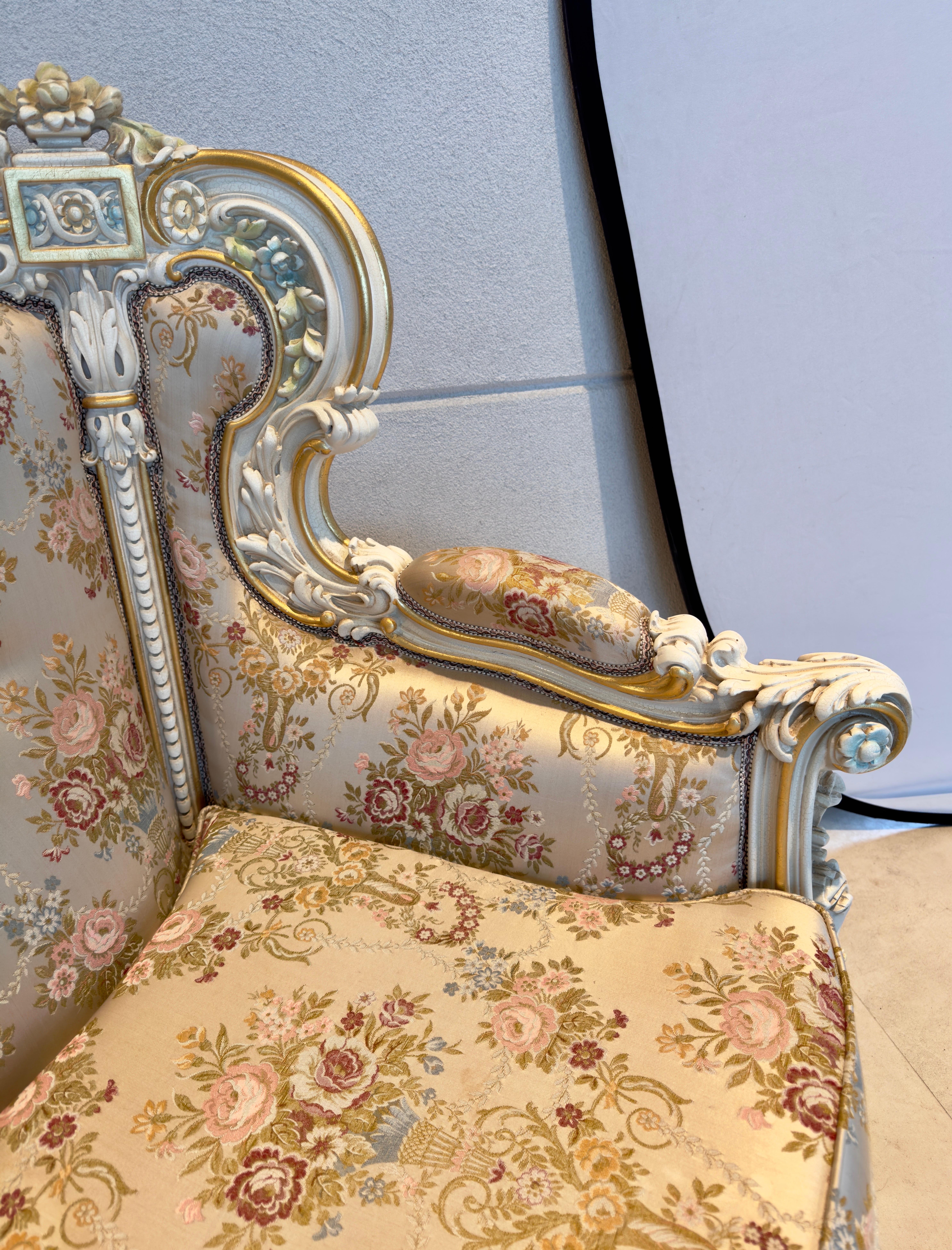 Italian Neoclassical Baroque Style Sofa with fine floral silk upholstery 5