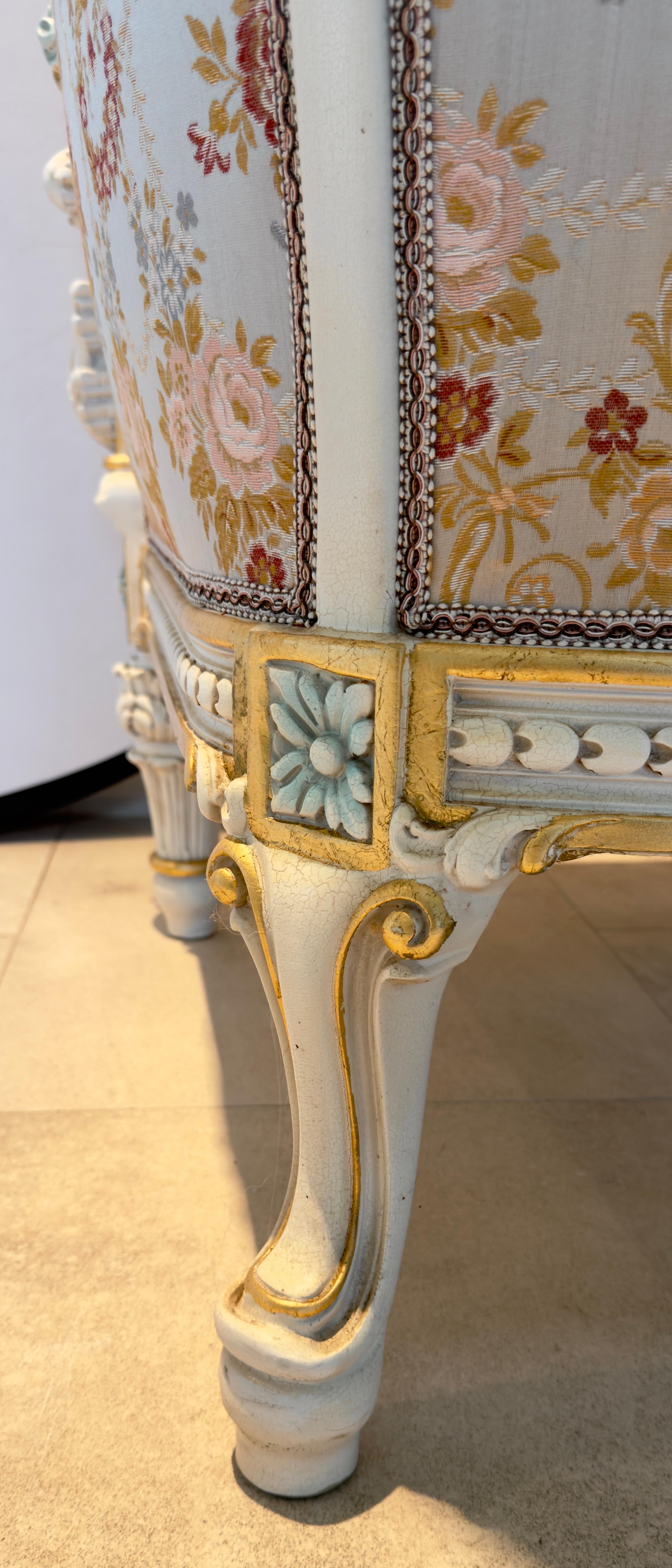 Italian Neoclassical Baroque Style Sofa with fine floral silk upholstery 14