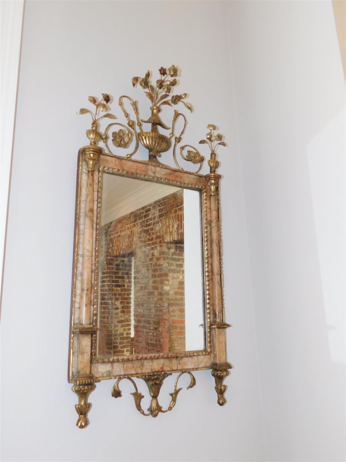 Hand-Carved Italian Neoclassical Bilboa Marble & Gilt Wood Foliage Urn Wall Mirror, C. 1780  For Sale