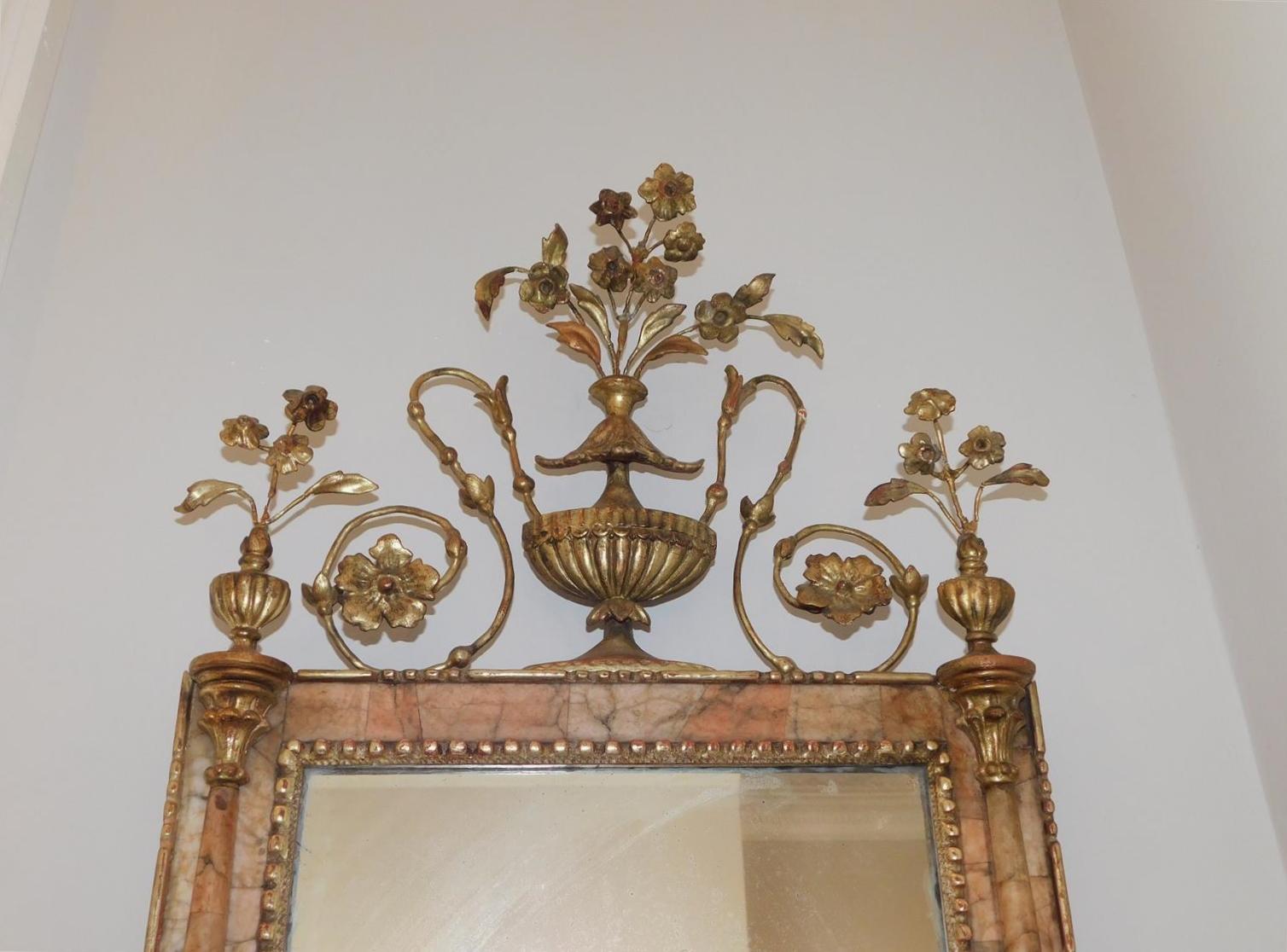 Late 18th Century Italian Neoclassical Bilboa Marble & Gilt Wood Foliage Urn Wall Mirror, C. 1780  For Sale
