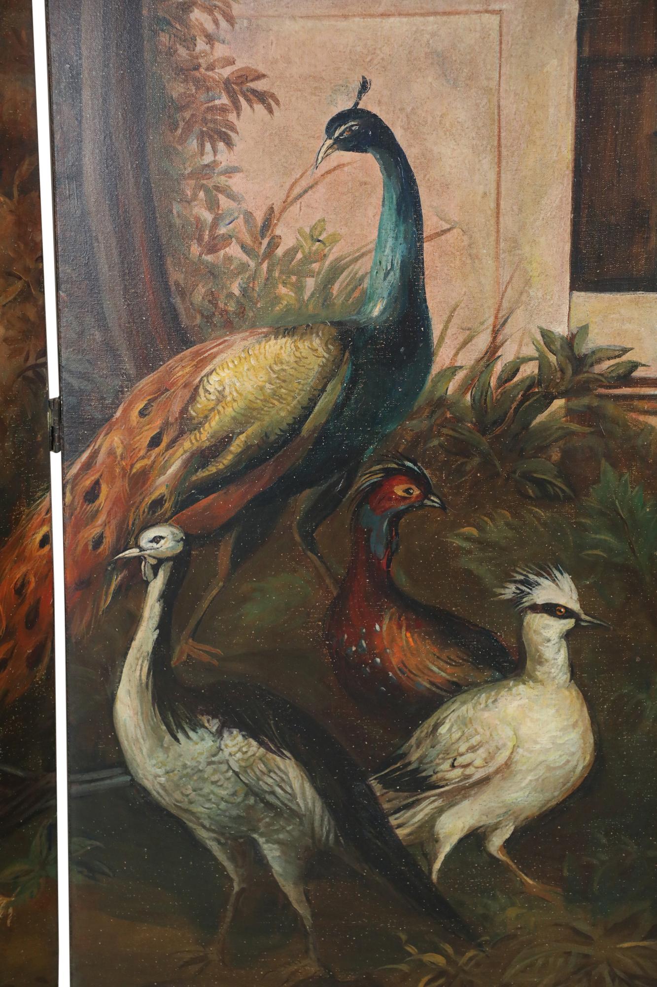 20th Century Italian Neoclassical Bird and Garden Vignette Folding Screen For Sale