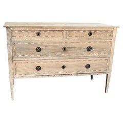 Italian Neoclassical Bleached Walnut Chest Of Drawers / Commode With Inlay