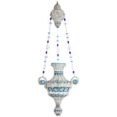 Italian Neoclassical Blue and Clear Cut Glass Beaded Chandelier