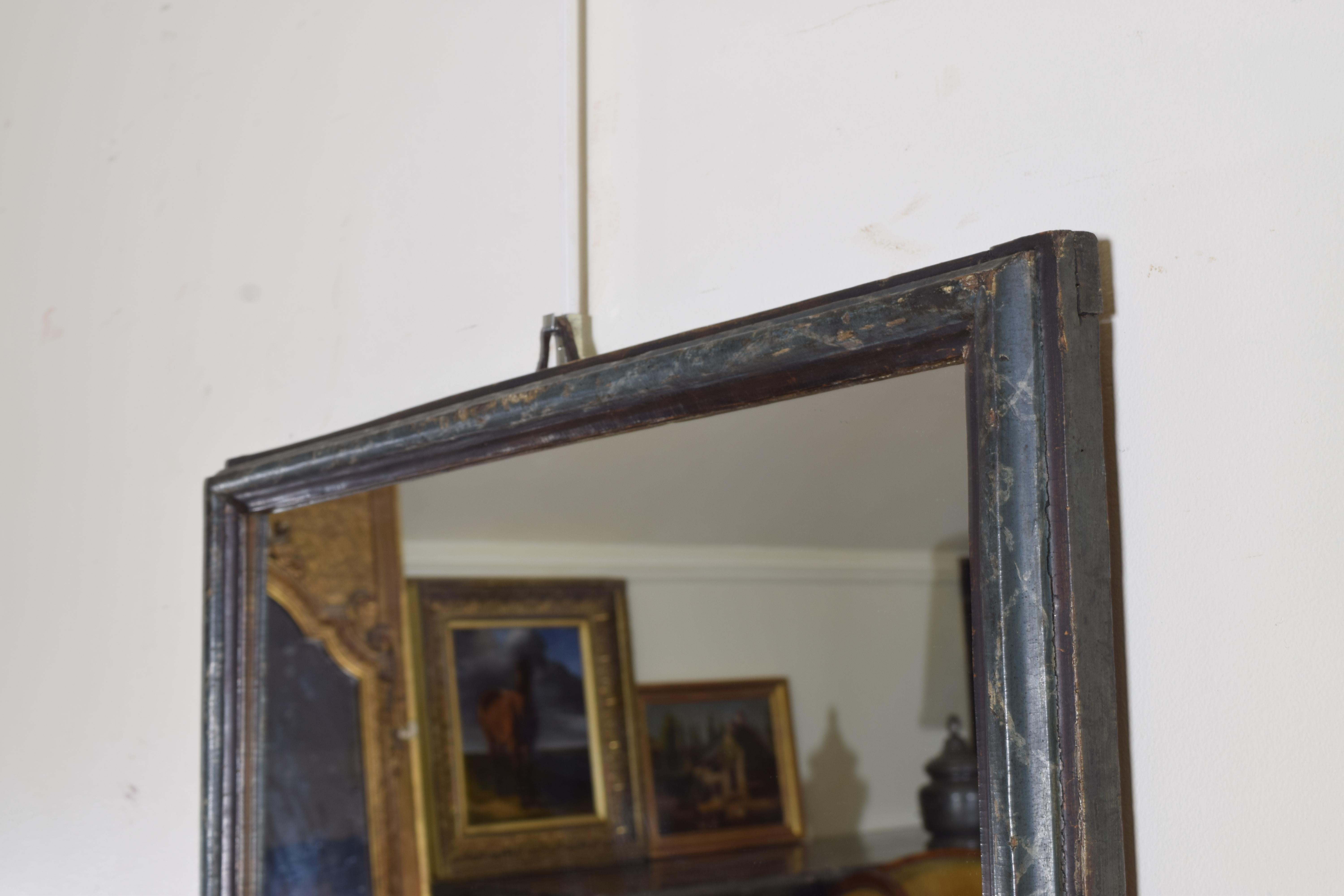 19th Century Italian Neoclassical Blue Faux Marble Painted Wall Mirror, 1st Quarter 19th Cen