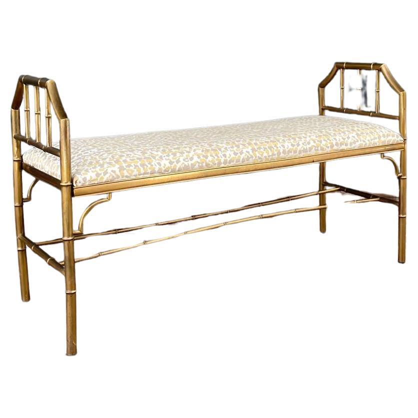English Style Gilt Wood and Leather Bench with Cabriole Legs For Sale