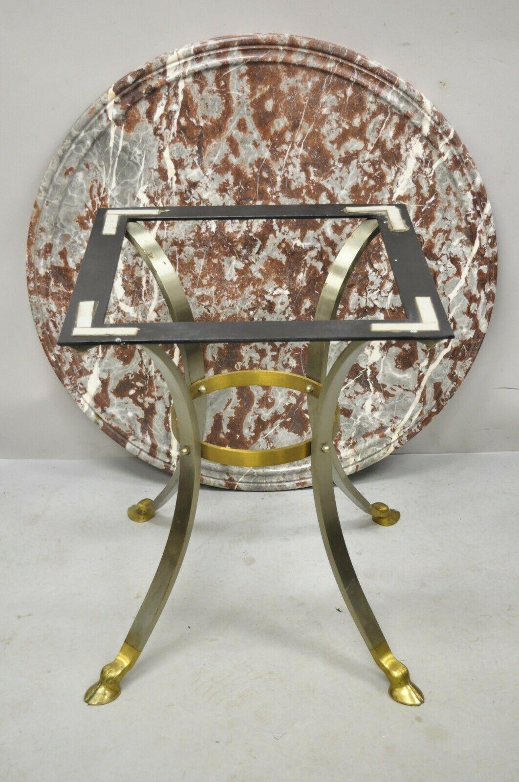 Italian Neoclassical Brass Hoof Foot Round Rouge Marble Top Center Table For Sale 6